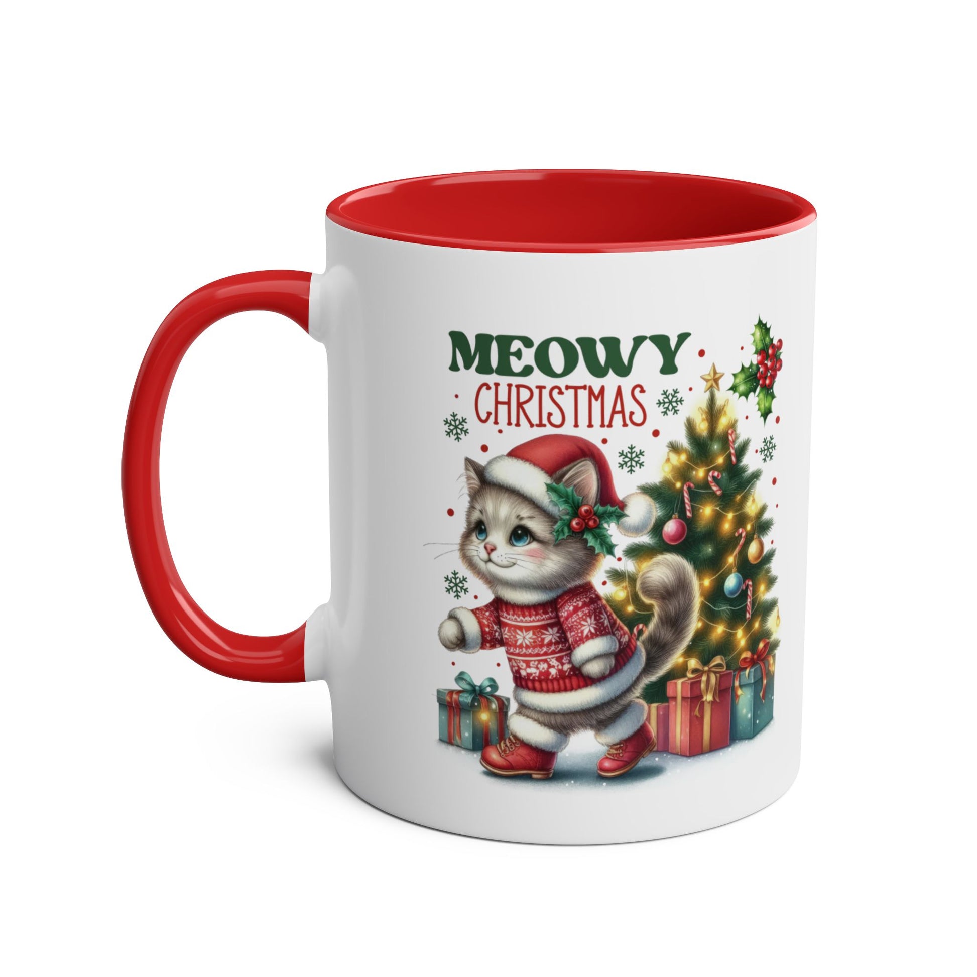 Meowy Christmas Cat Personalised Red Christmas Mug l