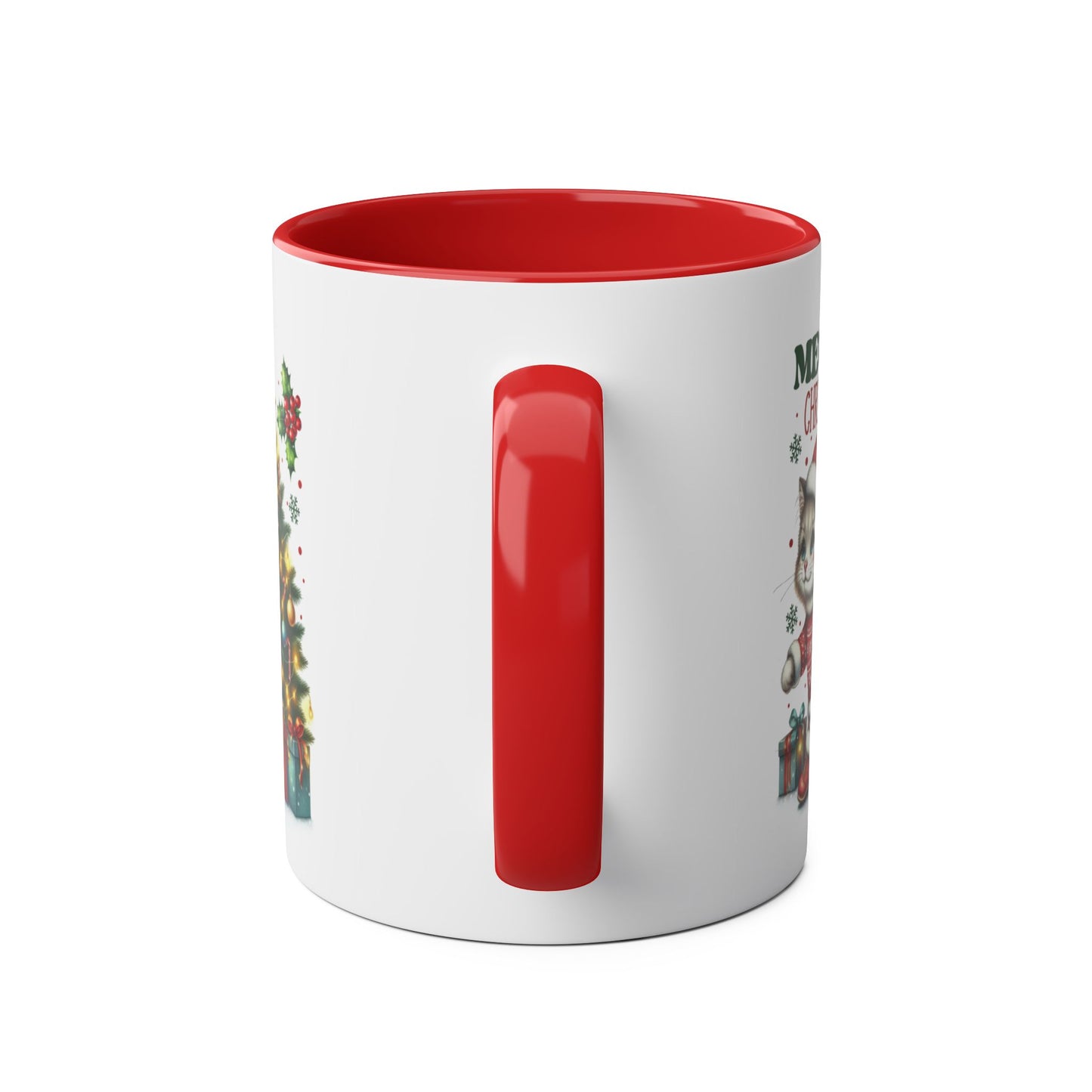 Meowy Christmas Cat Personalised Red Christmas Mug h