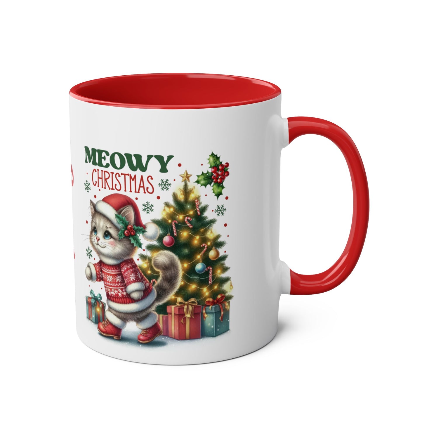 Meowy Christmas Cat Personalised Red Christmas Mugr