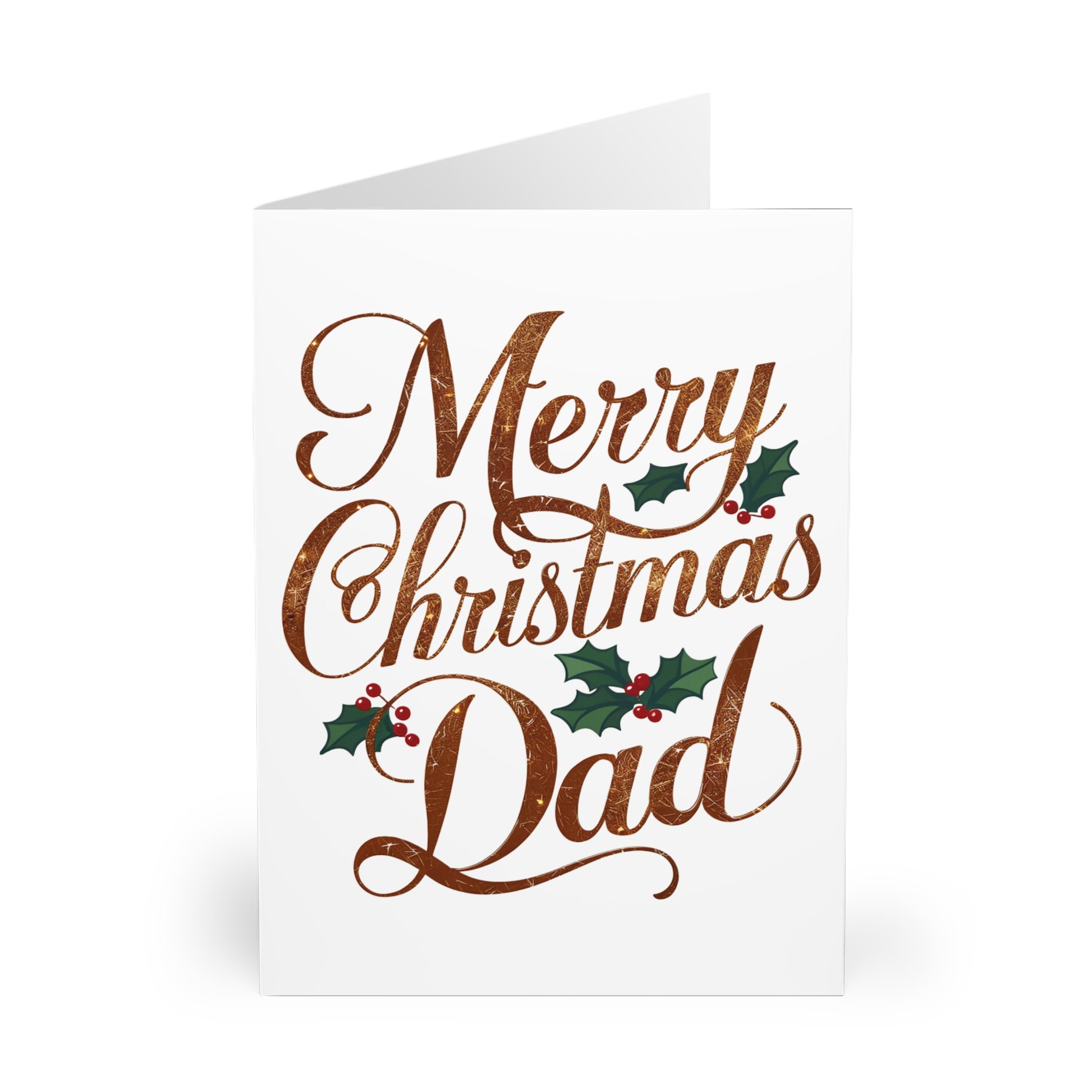 Front Merry Christmas Dad Holly & Gold Christmas Card