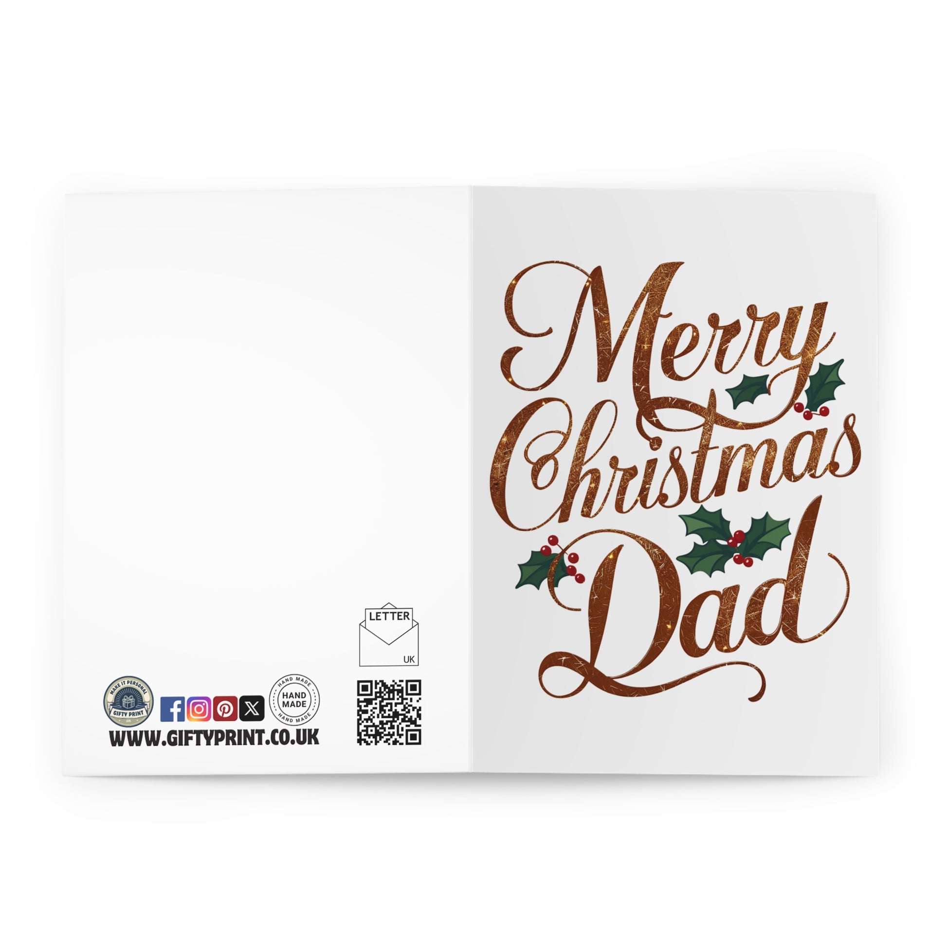 Open Merry Christmas Dad Holly & Gold Christmas Card