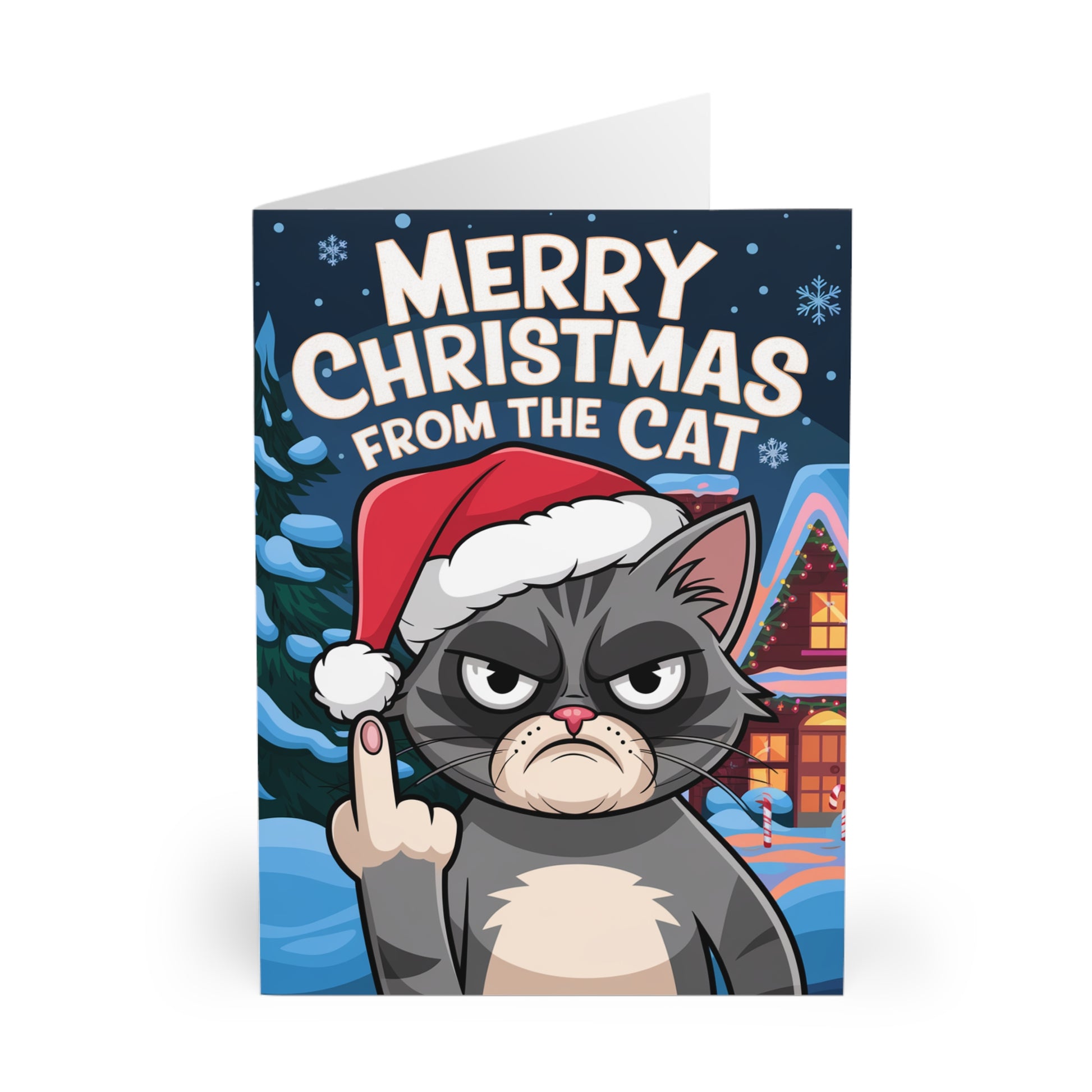 Merry Christmas From The Cat Middle Finger Christmas Card front