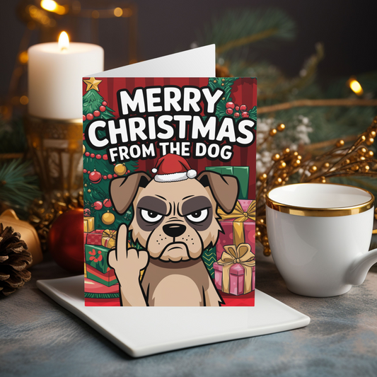 Merry Christmas From The Dog Middle Finger Christmas Card