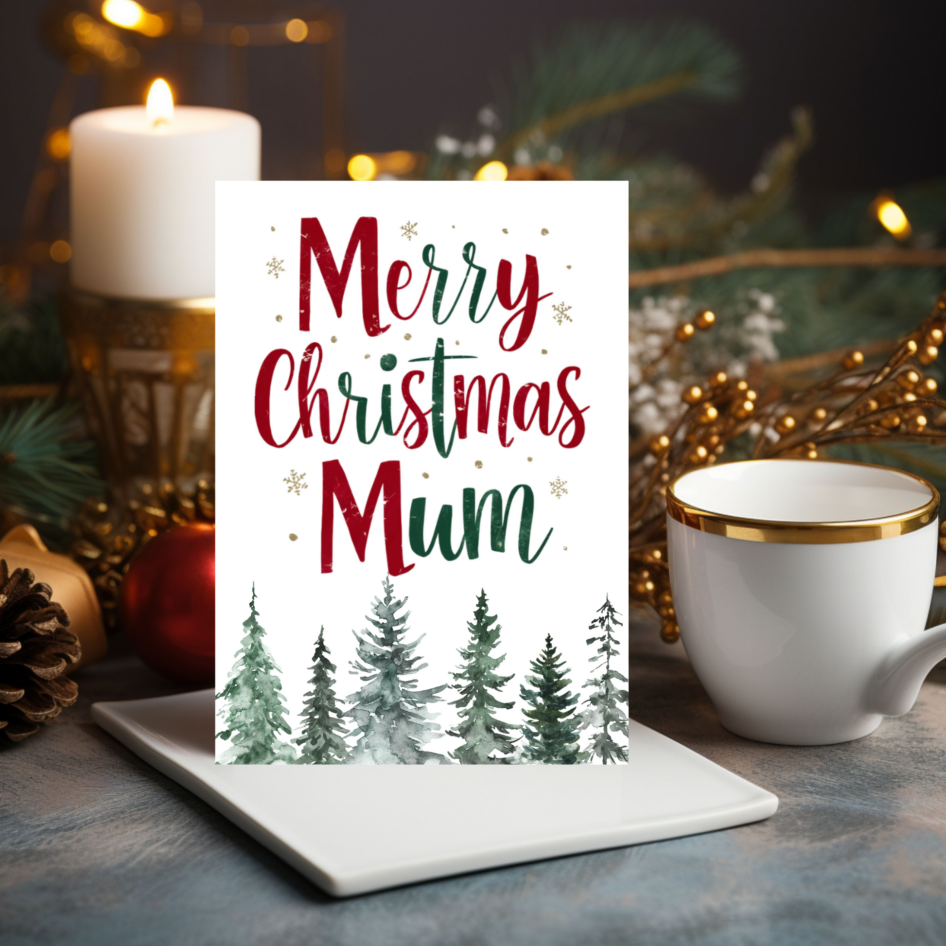 Merry Christmas Mum Christmas Trees Card