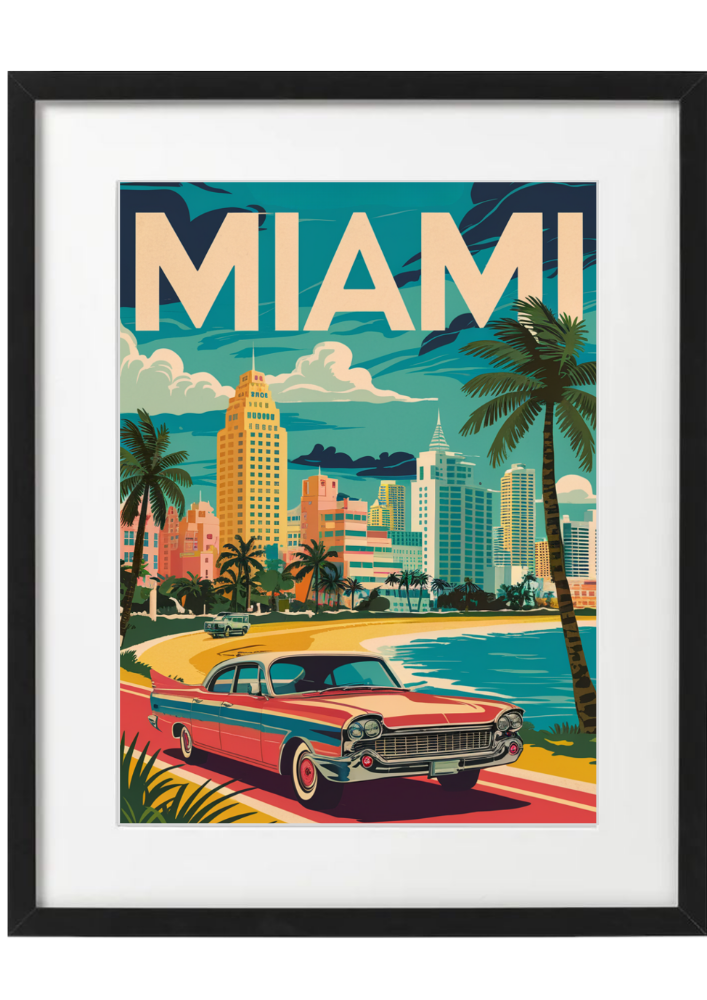 A3 Miami Vintage Travel Poster Print Or Framed