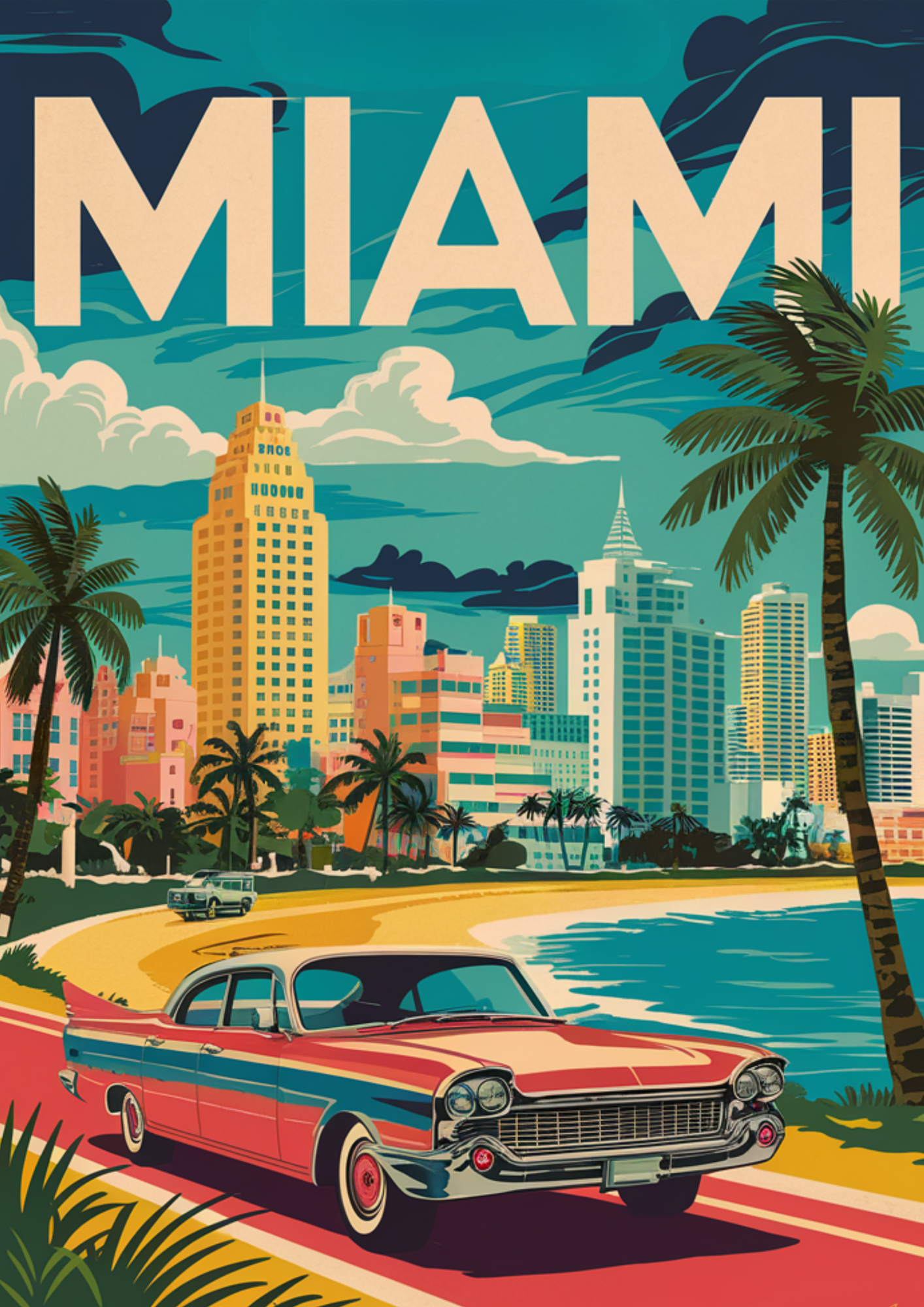 A4 Print Miami Vintage Travel Poster Print Or Framed