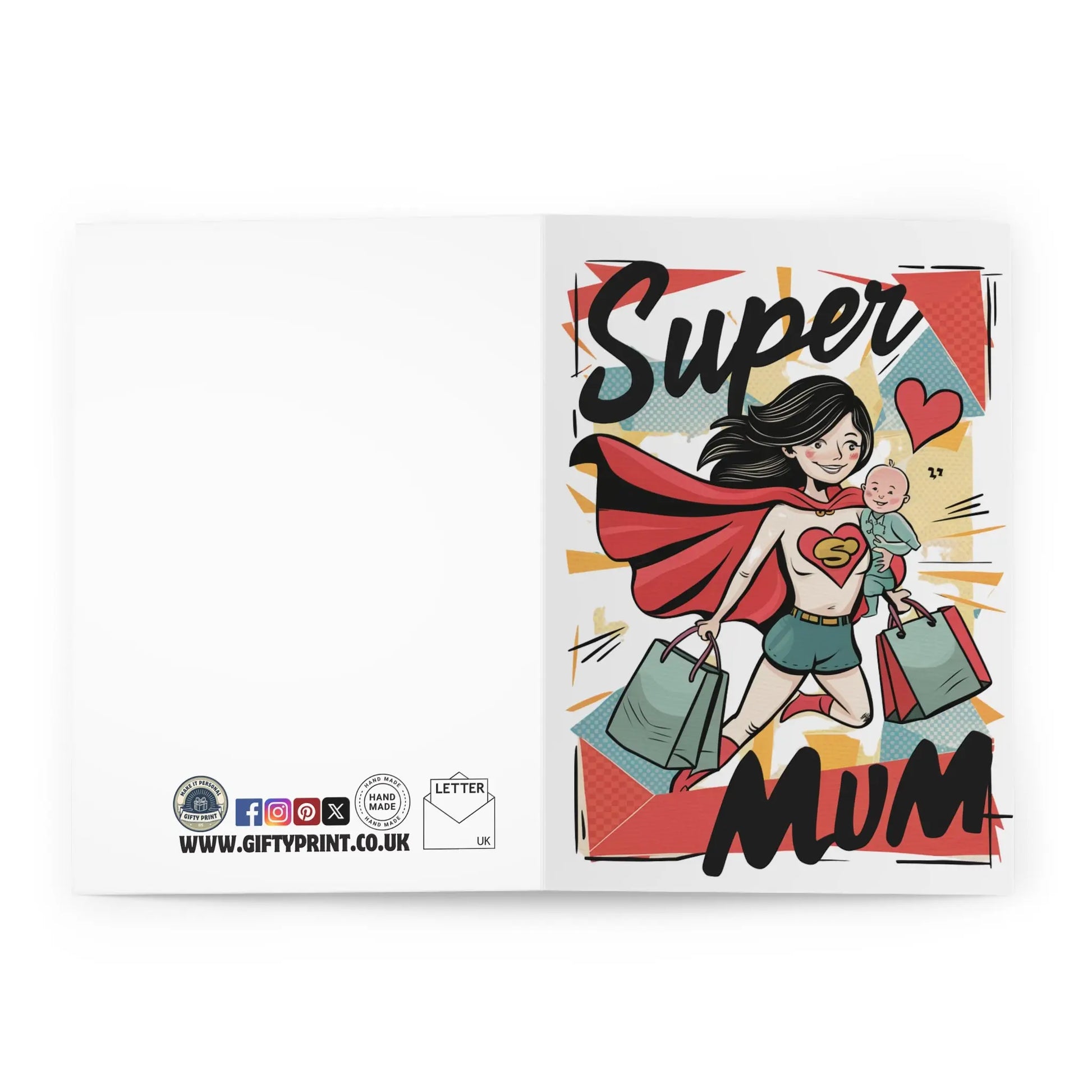 open view of Mothers Day Cards Super Hero Mum Design