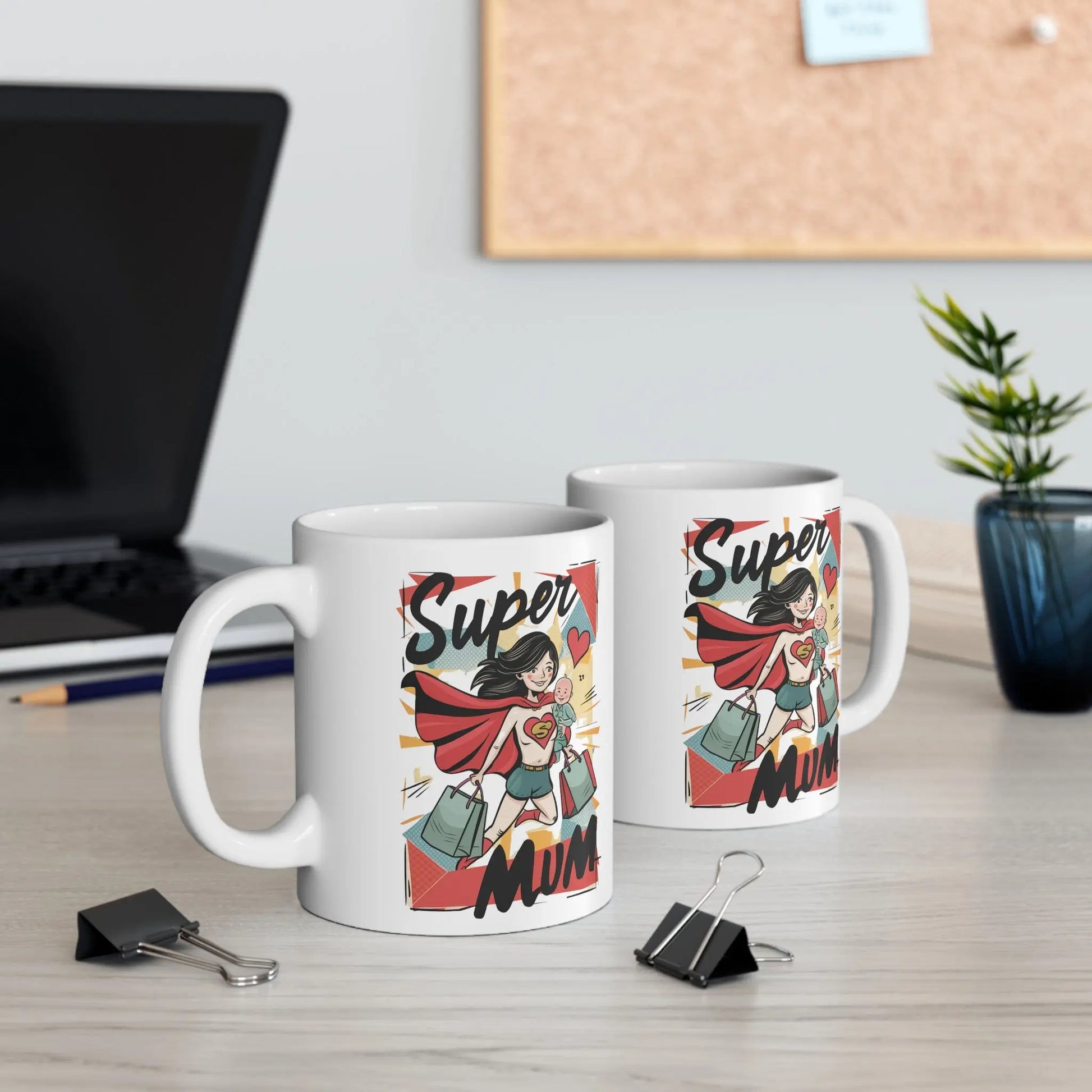 sides of Mothers Day Mug Super Hero Mum Design