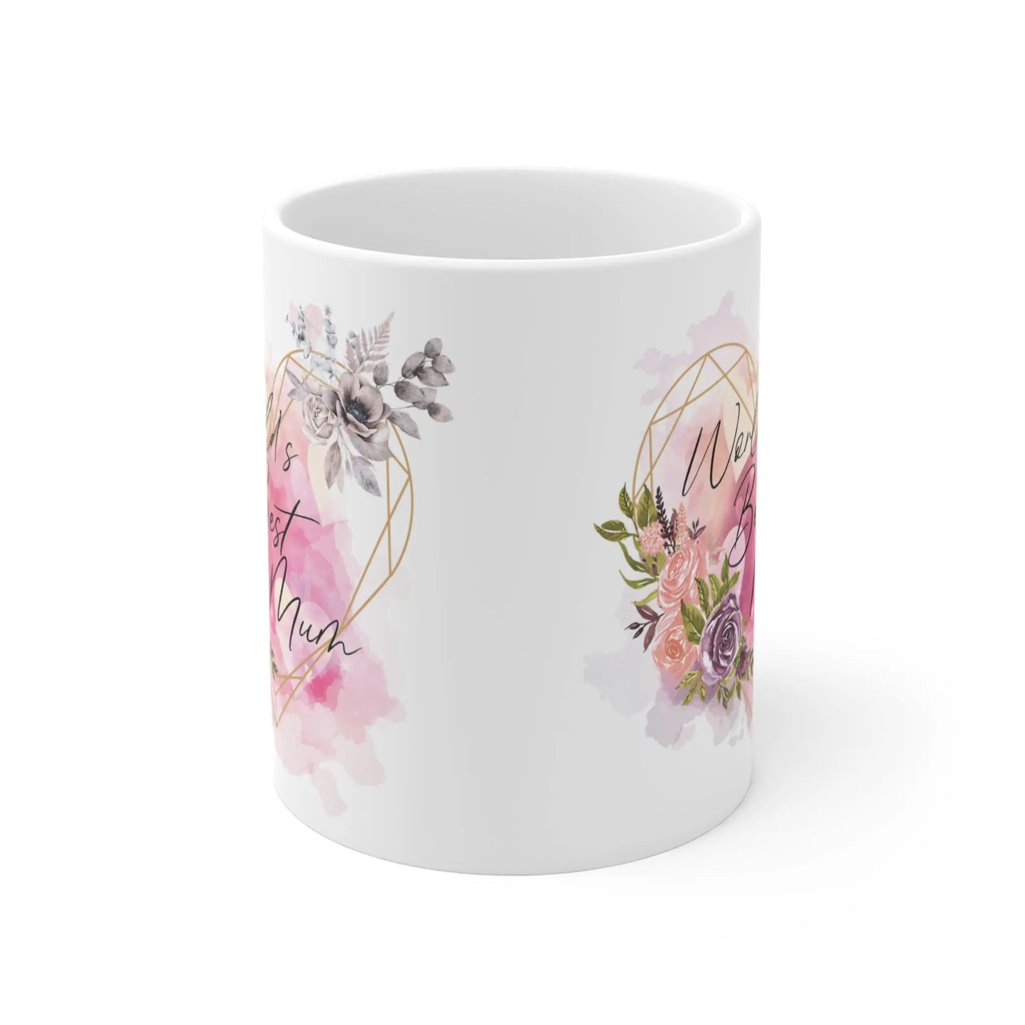 front Mothers Day Mug World's Best Mum Pink Floral Heart