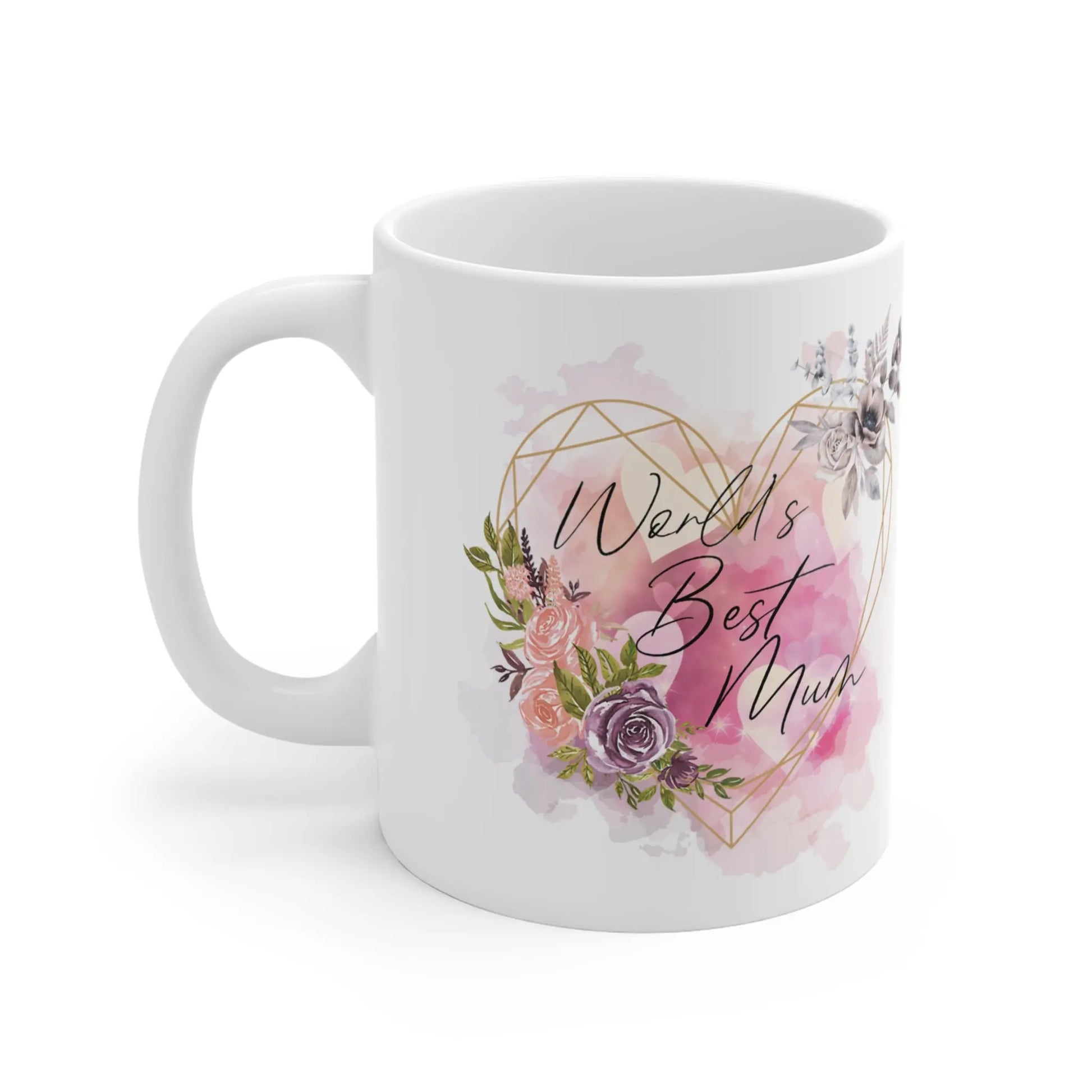 left Mothers Day Mug World's Best Mum Pink Floral Heart