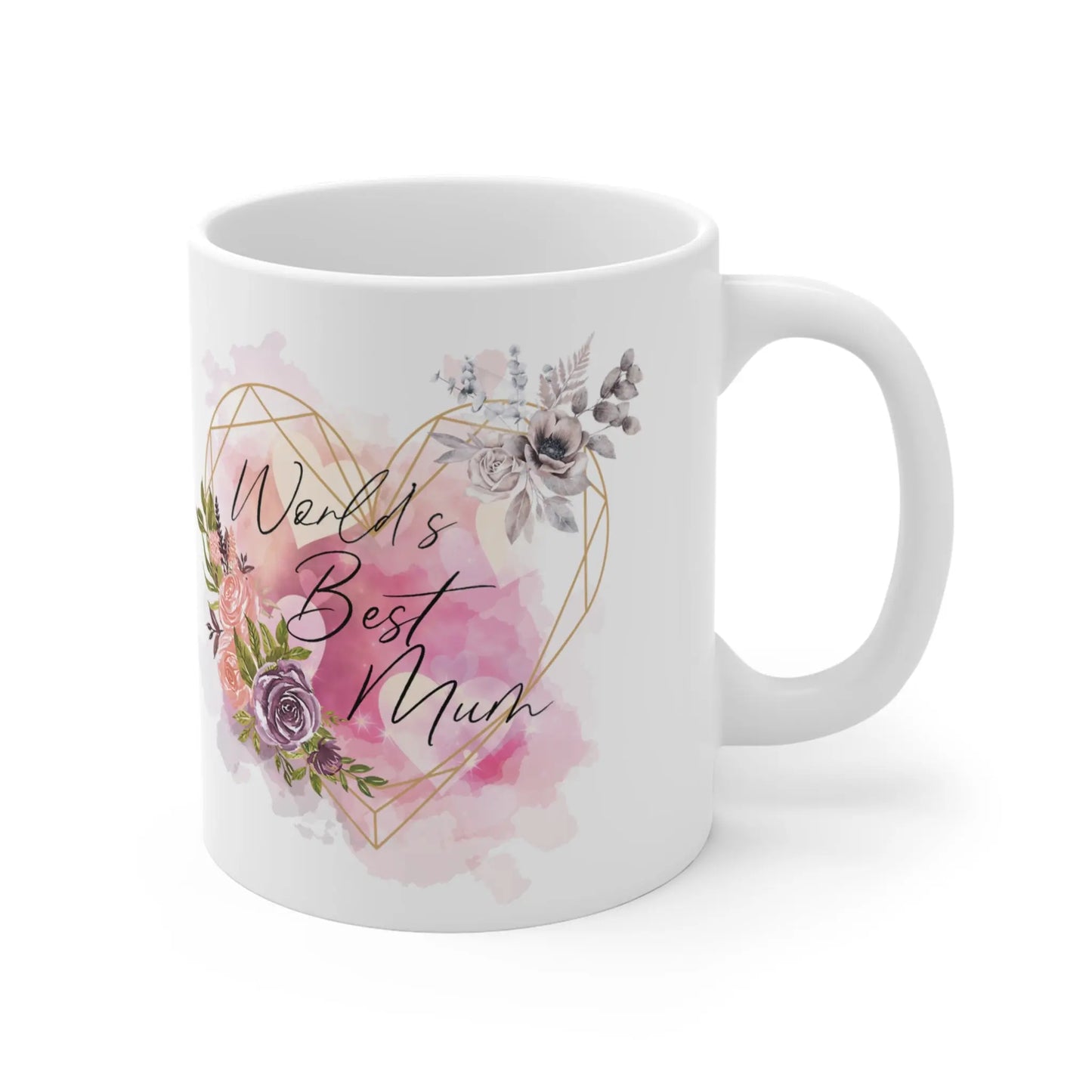 right side Mothers Day Mug World's Best Mum Pink Floral Heart