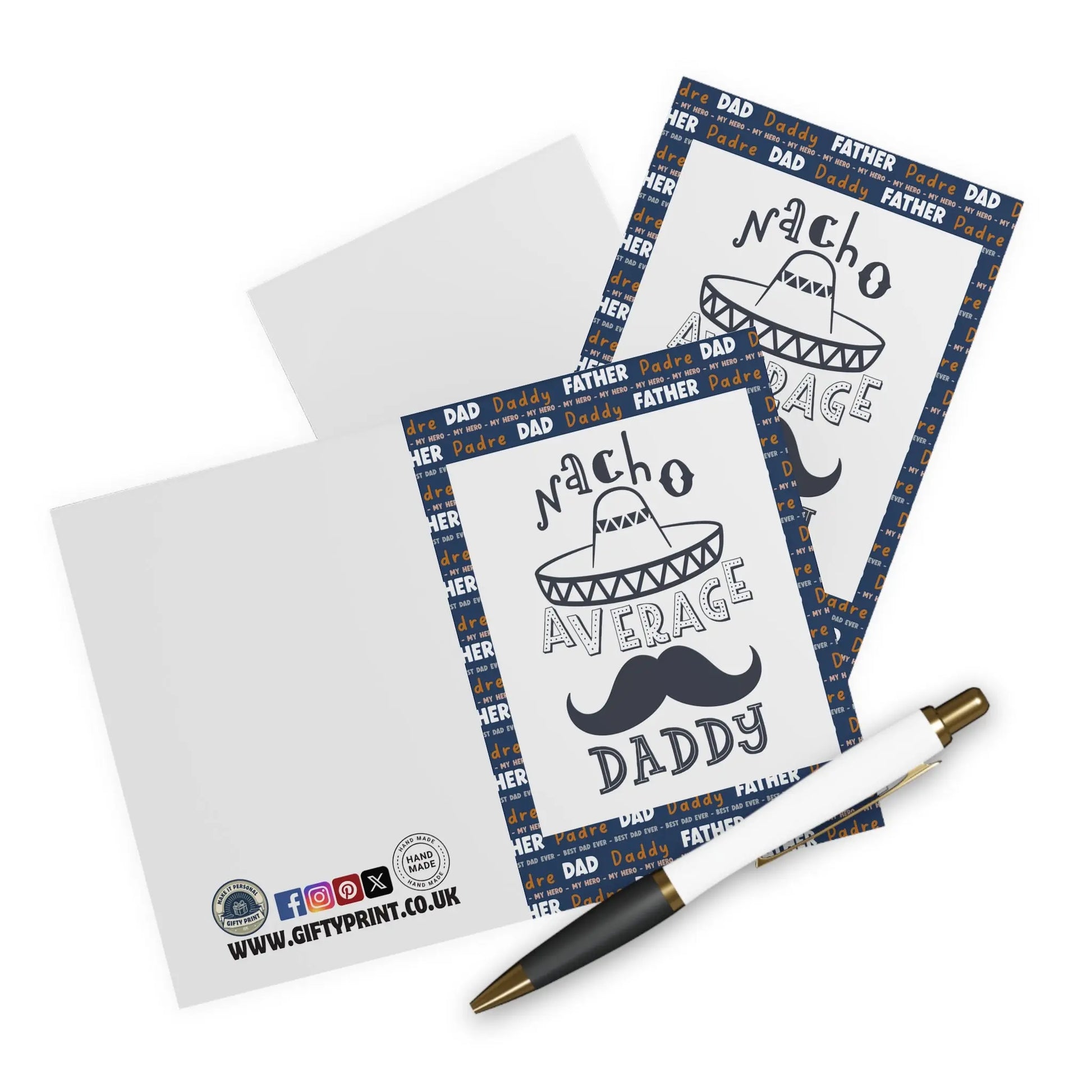 Open  view with pen Father Day Card Nacho Average Daddy Card