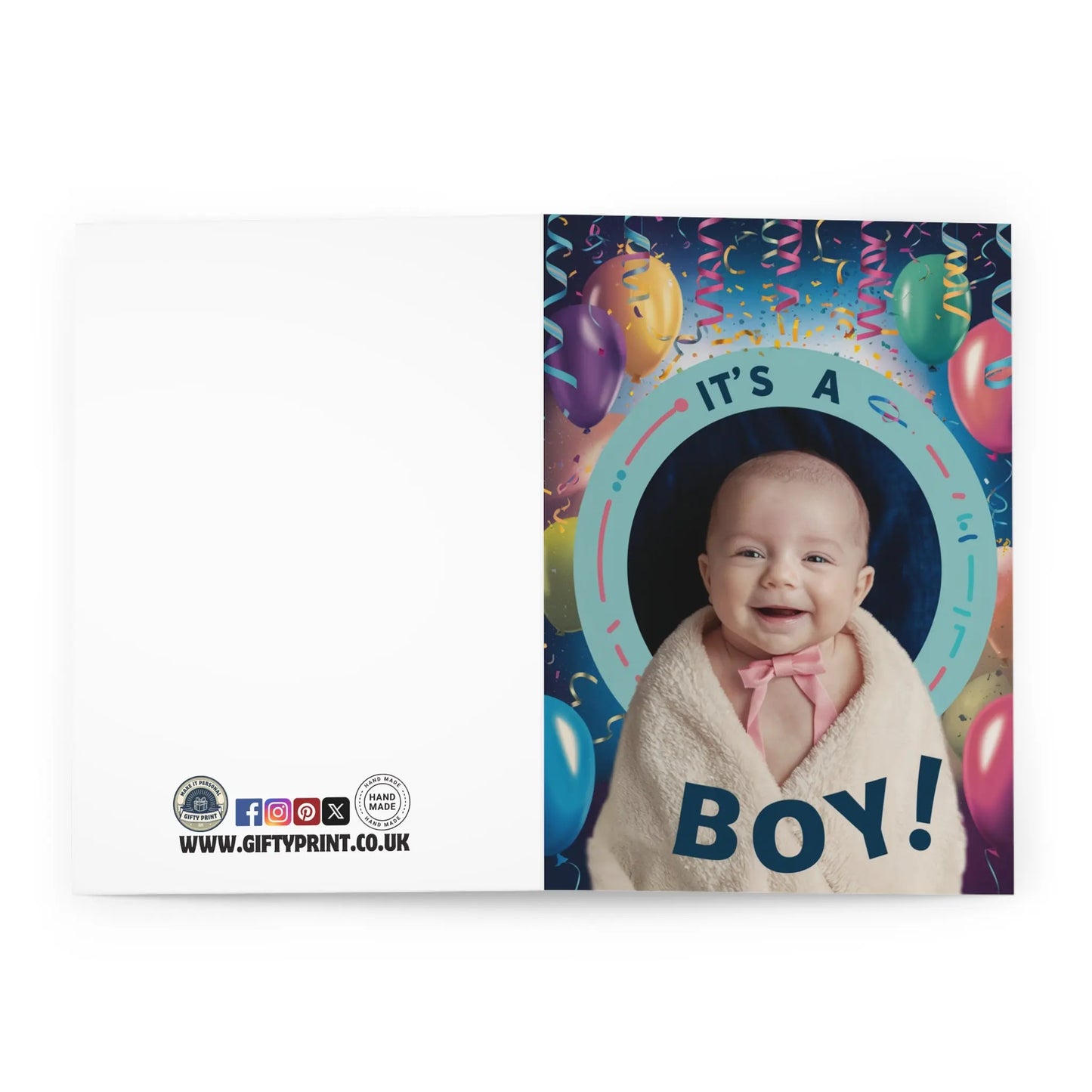 open view New Baby Boy Card Cute Smiling Baby It's A Boy