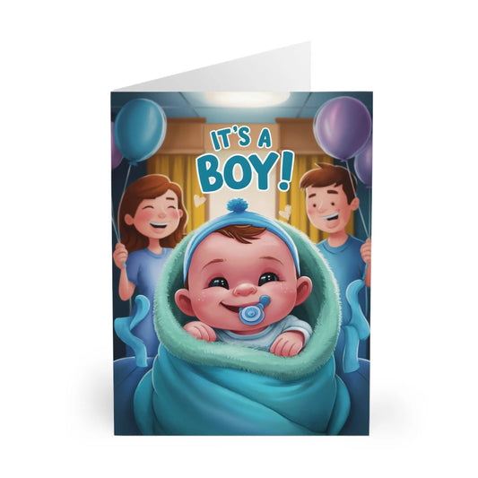 close up view of New Baby Boy Card It's A Boy Cute Cartoon Card