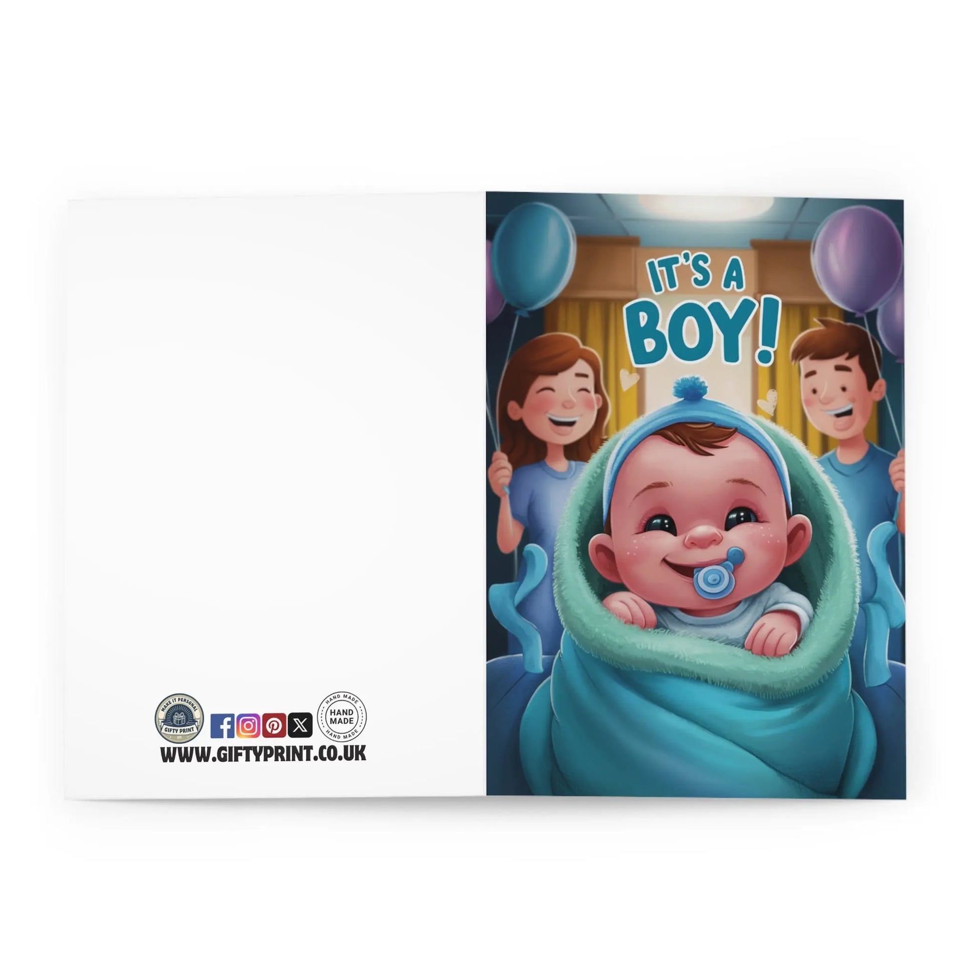 open view of New Baby Boy Card It's A Boy Cute Cartoon Card