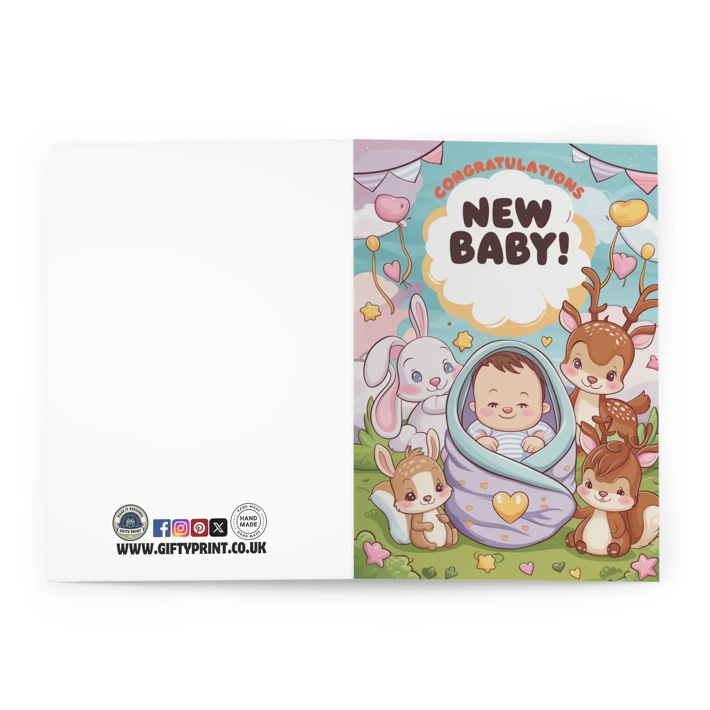 open view of New Baby Card Congratulations Cute Animals Cards