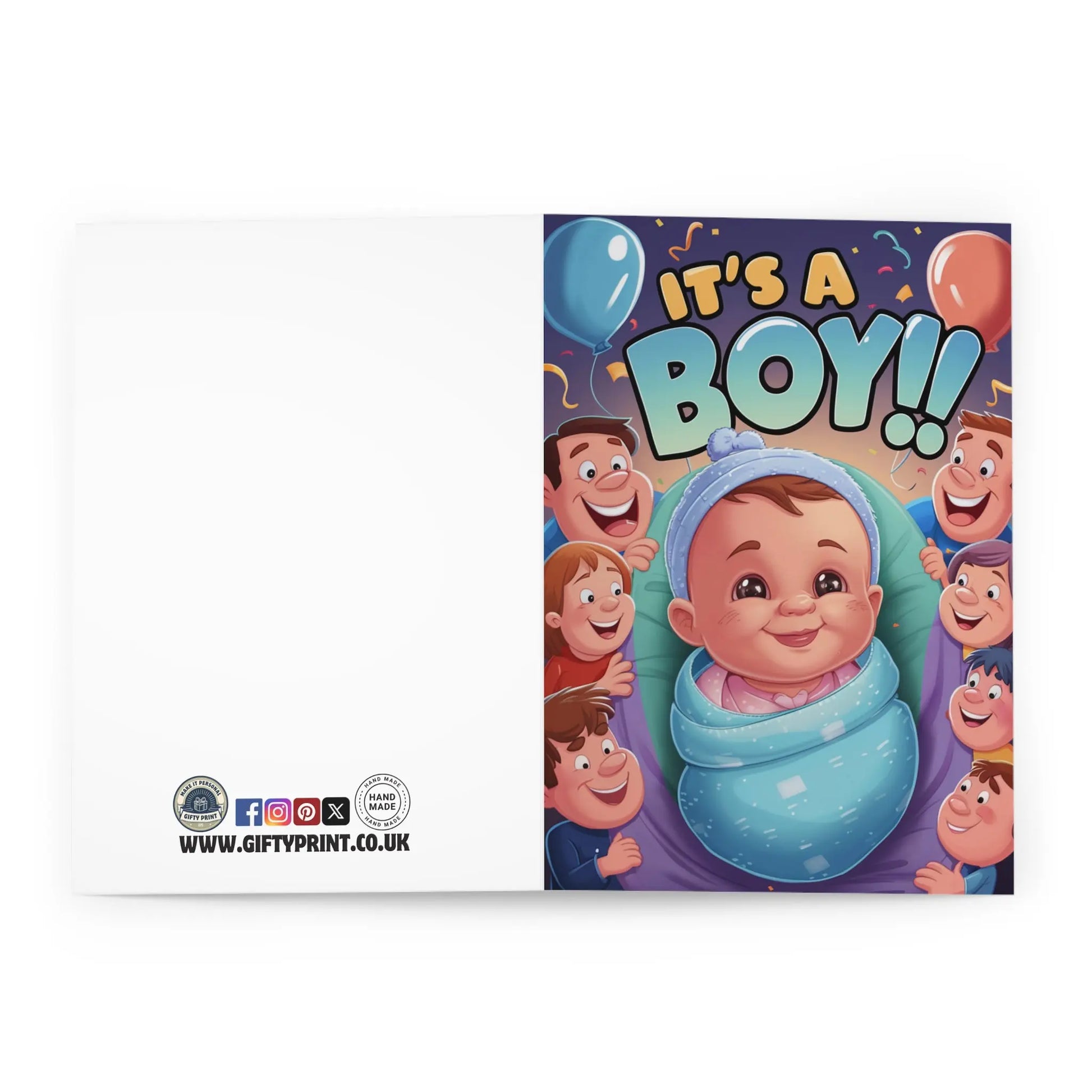 open view of New Baby Boy Cards It's A Boy Funny Cartoon Baby