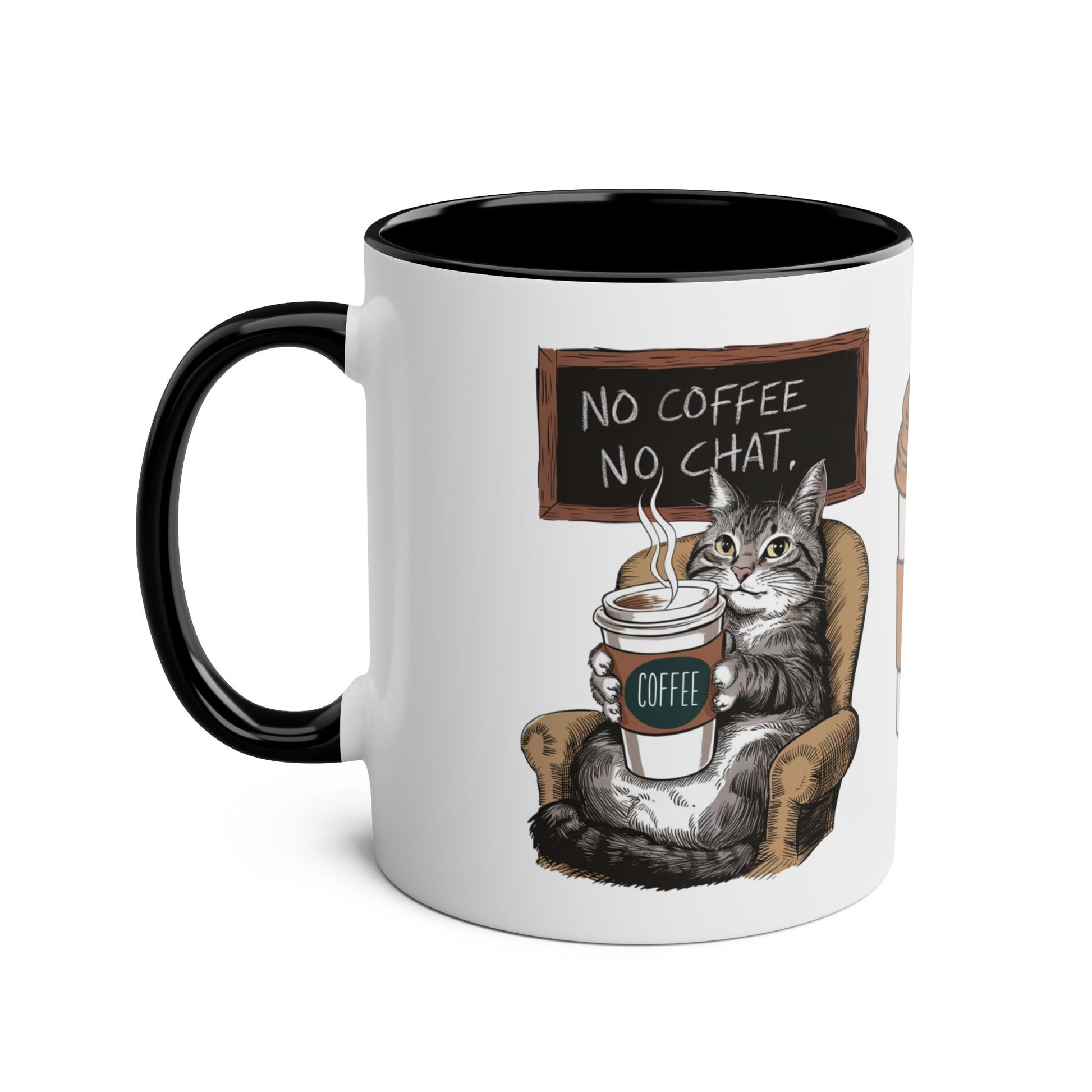 Left Funny Cat No Coffee No Chat Black Mug 