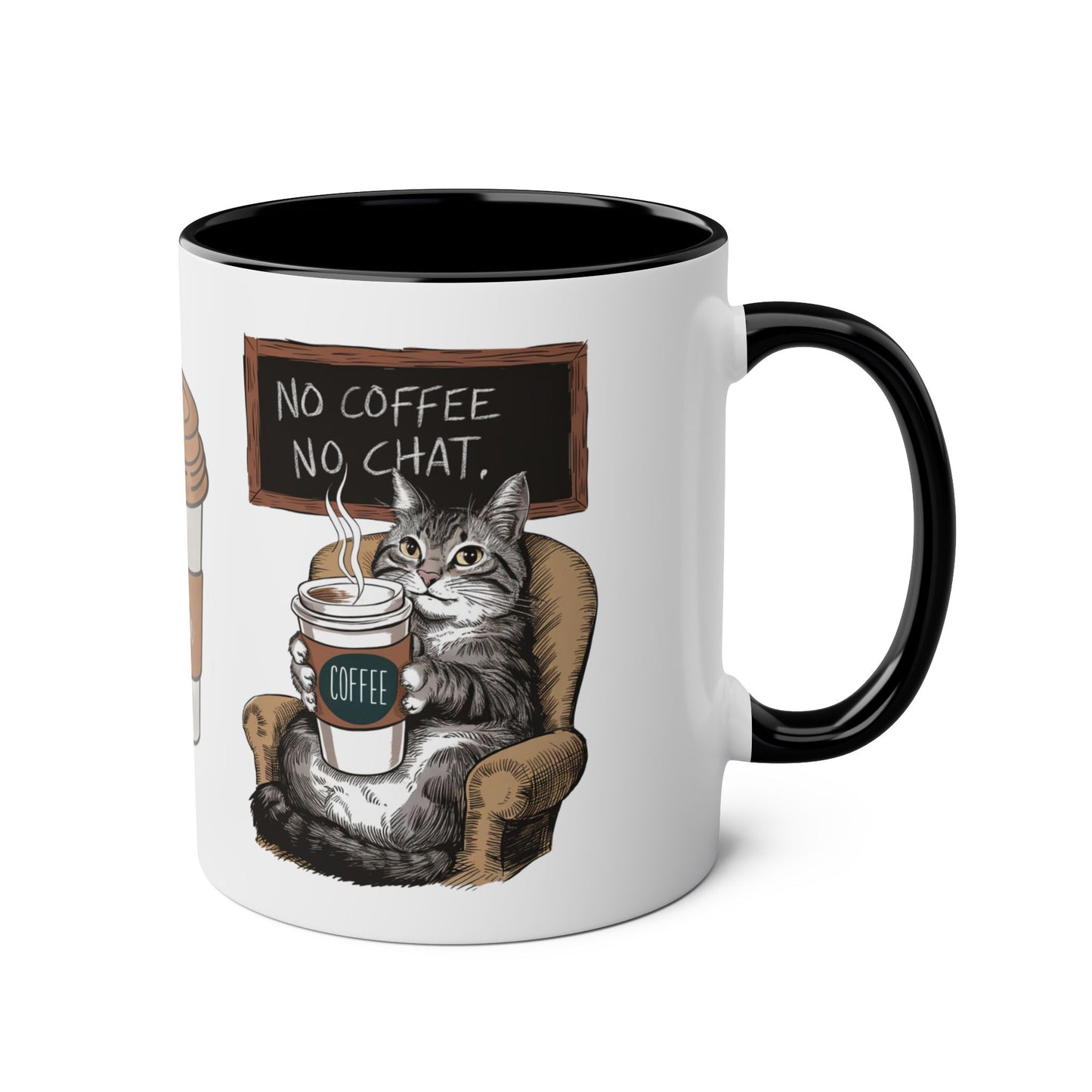 RIght Funny Cat No Coffee No Chat Black Mug 