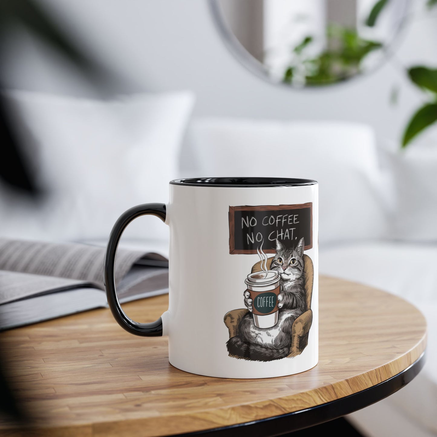 Funny Cat No Coffee No Chat Black Mug