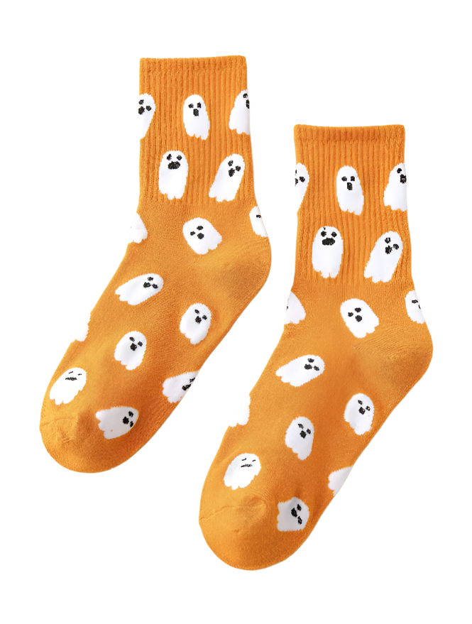 Spooky Ghosts Orange Socks Unisex