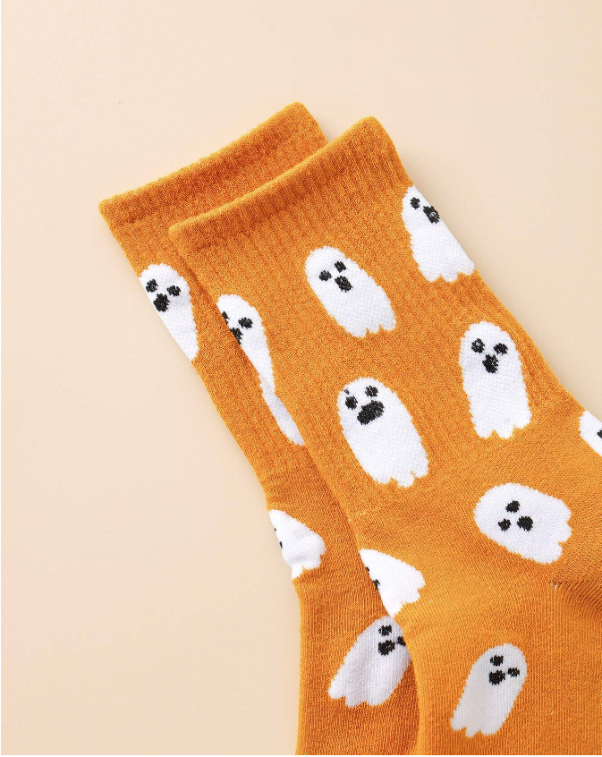 Spooky Ghosts Orange Socks Unisex