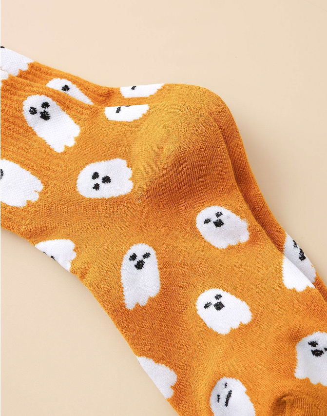 Spooky Ghosts Orange Socks Unisex