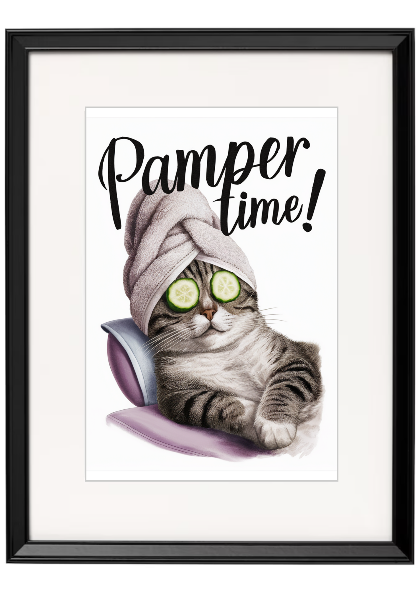 Bathroom Wall Art Pamper Time Cat Framed