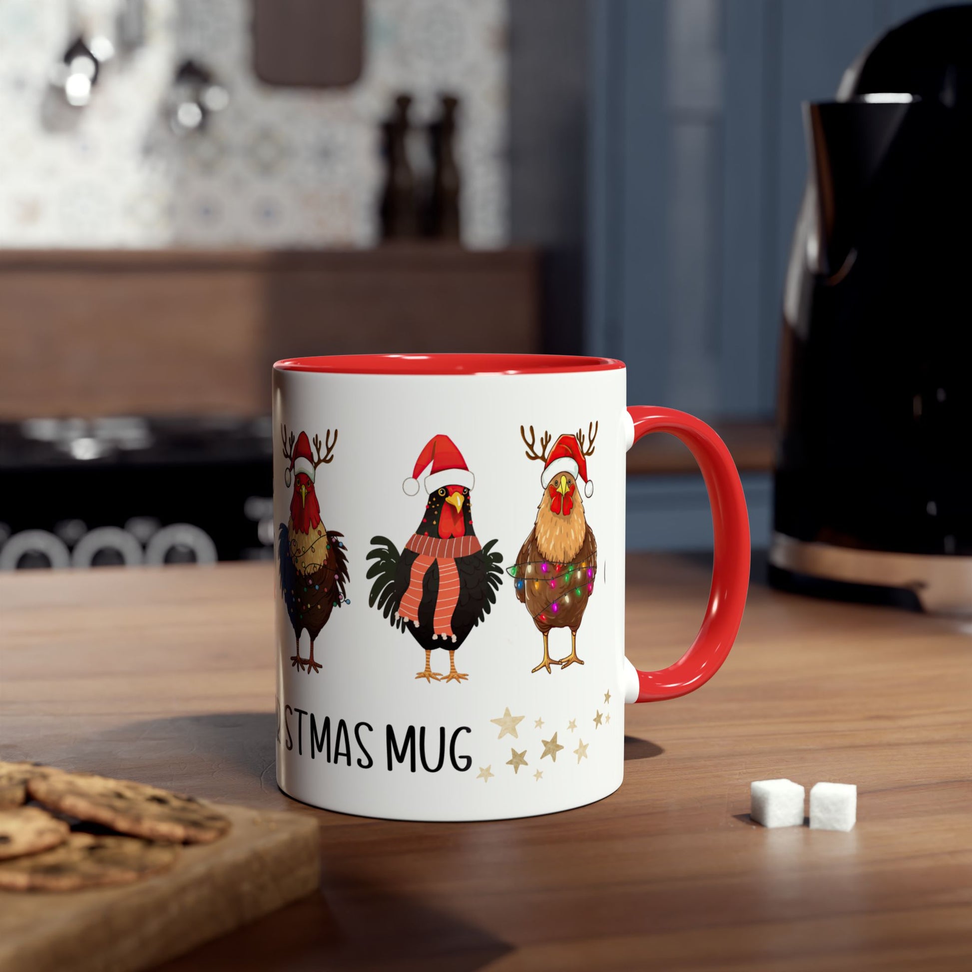 Context Personalised Red Christmas Chickens Mug