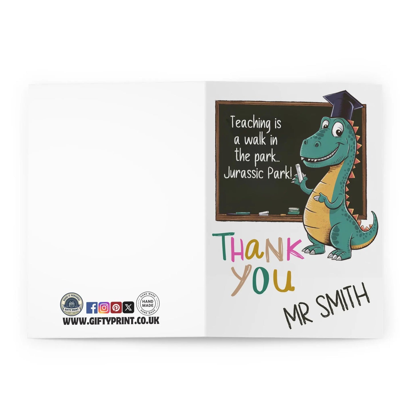 open view of Personalised Teachers Card Teaching Is Like A Walk in The Park Jurassic Park