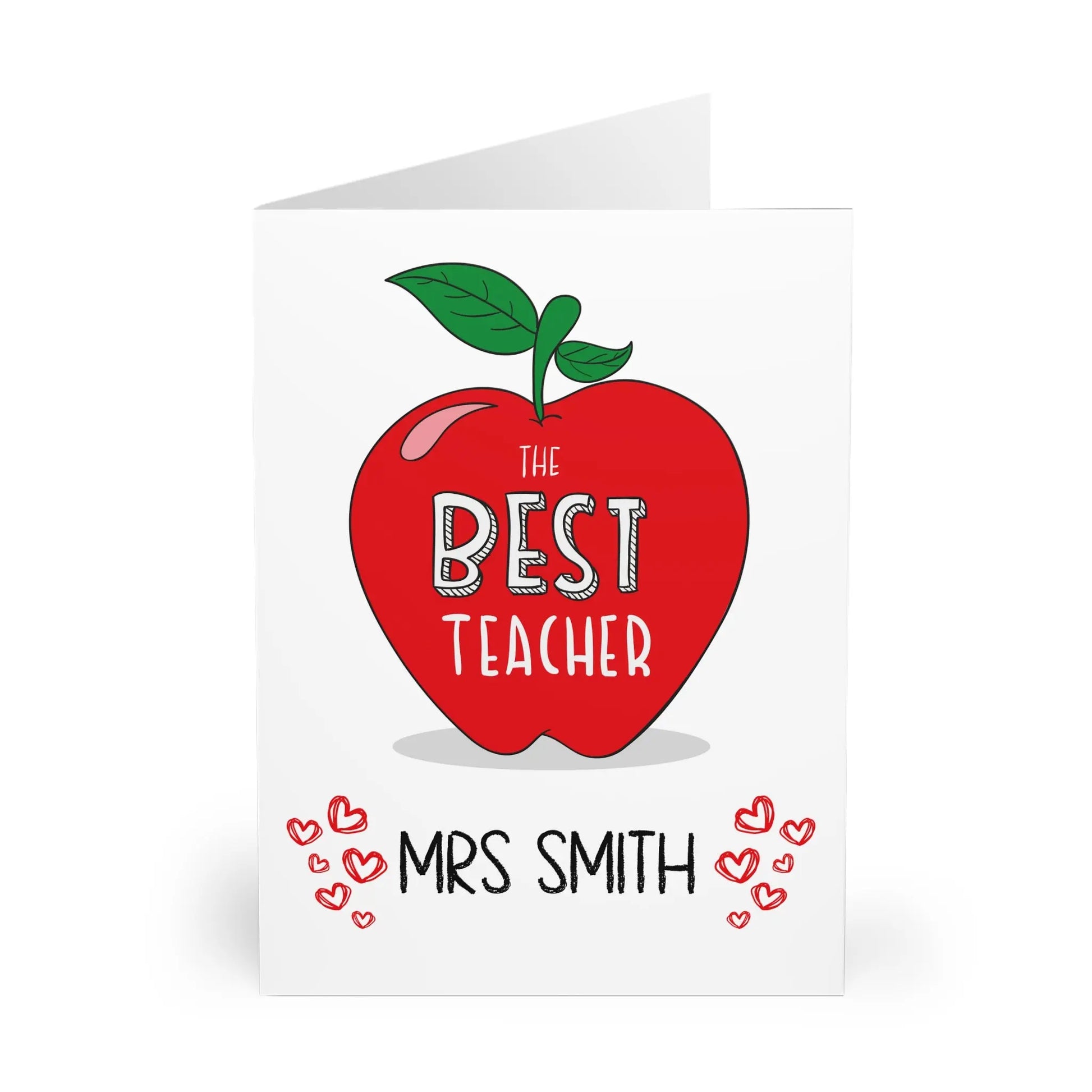 Close up view of Personalised Red Apple Teachers Card