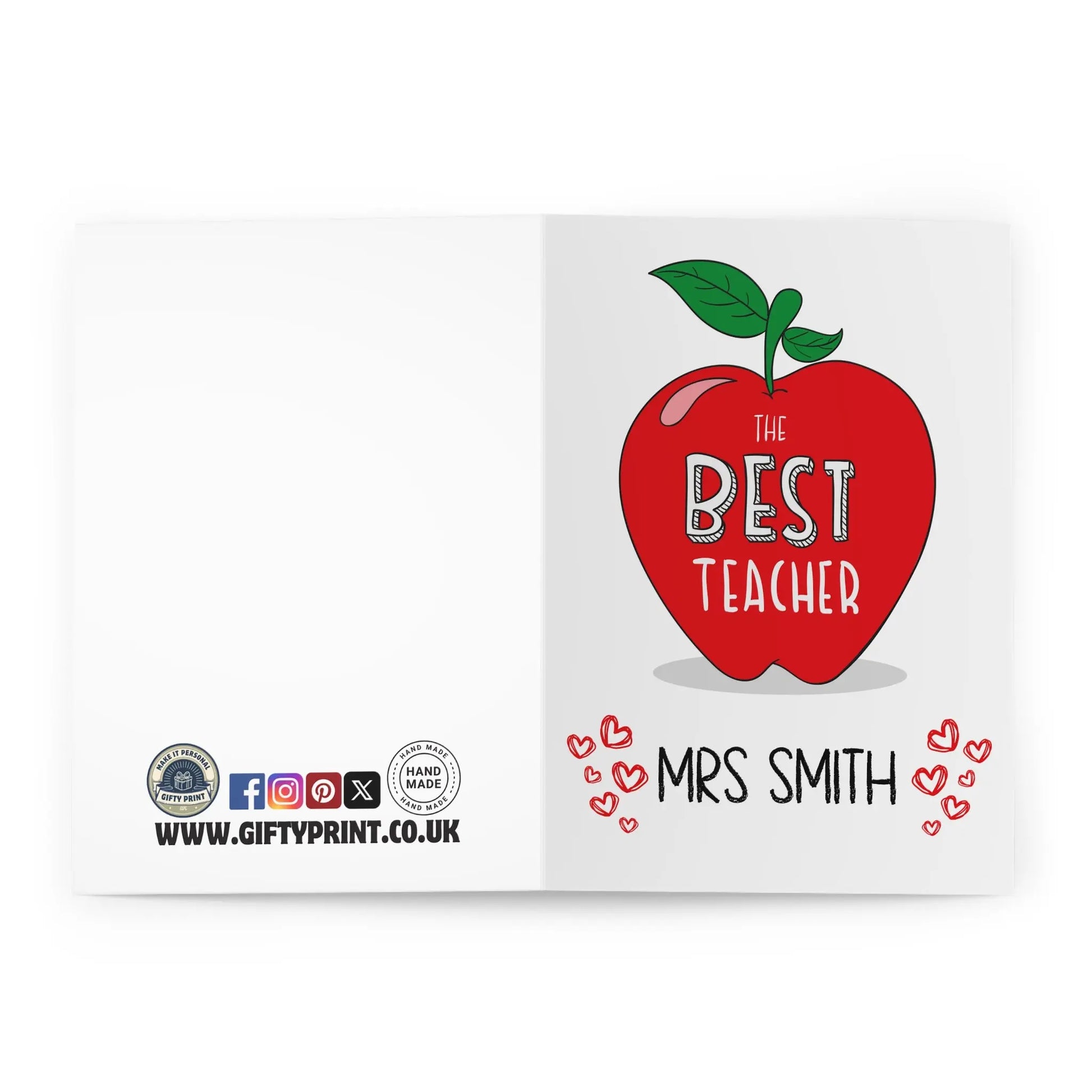 Open view Of Personalised Red Apple Teachers Card