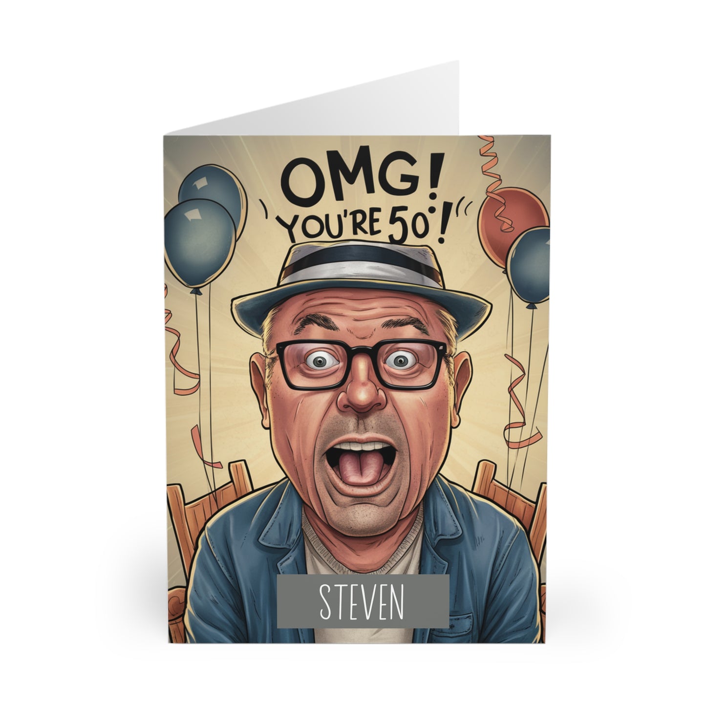 Front Personalised 50th Birthday Card OMG You're 50 Shocked Man