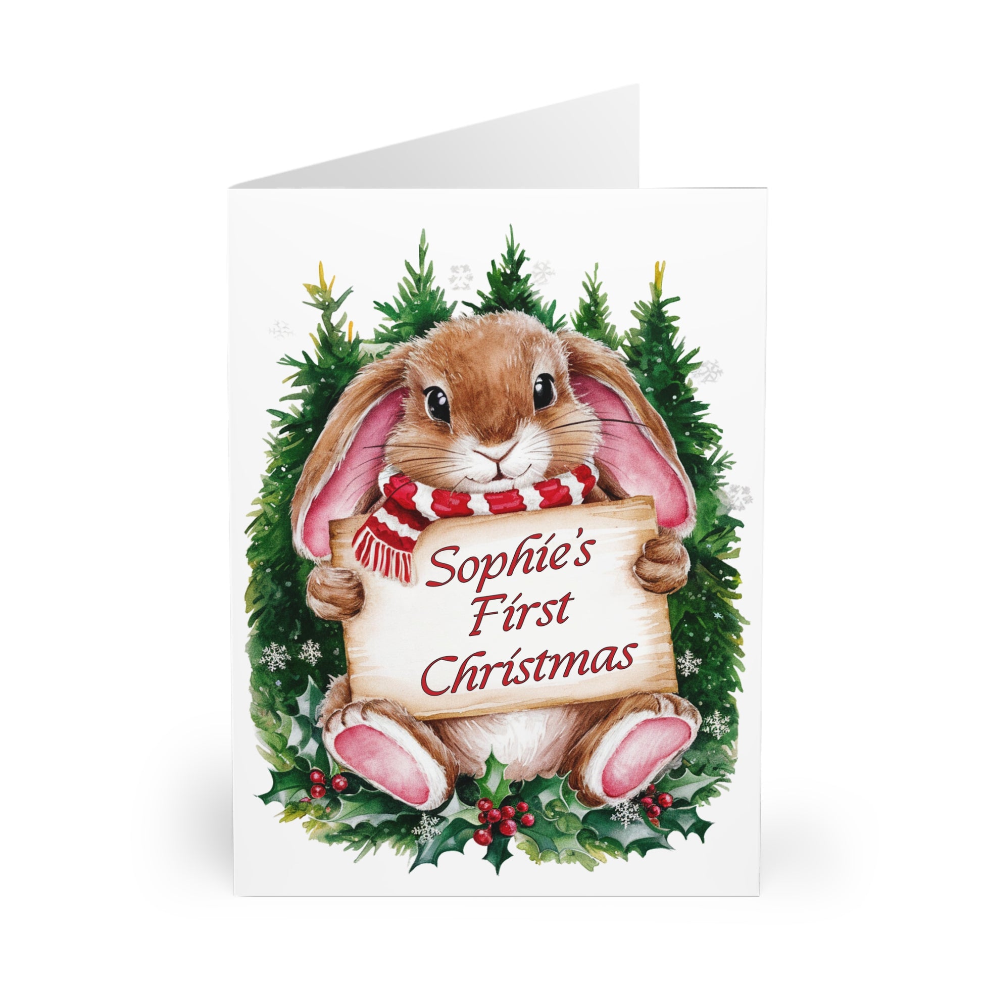 Personalised Babies First Christmas Card Cute Rabbit front