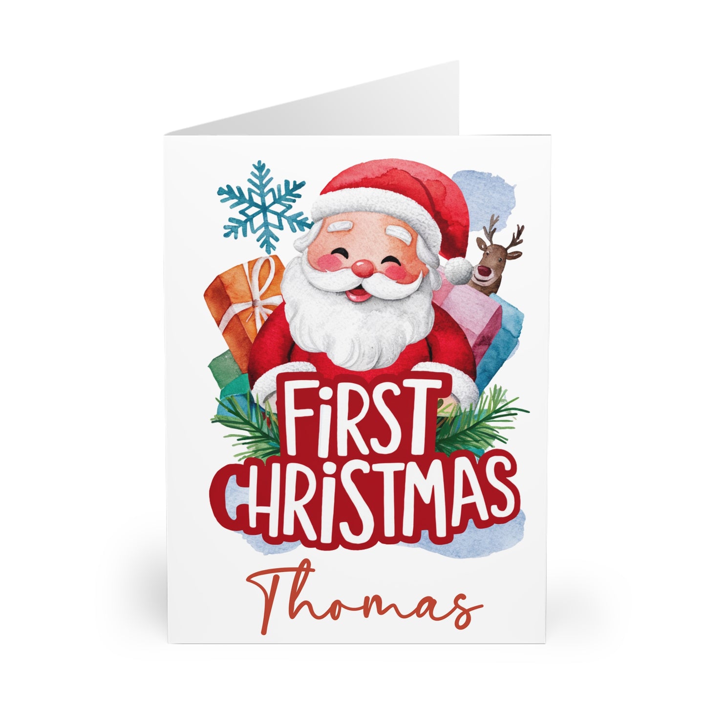 Personalised Babies First Christmas Card Santa Claus front