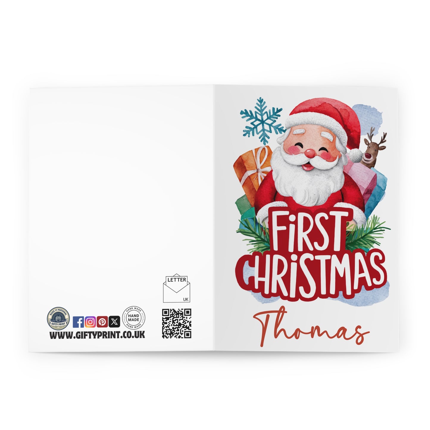 Open Personalised Babies First Christmas Card Santa Claus 