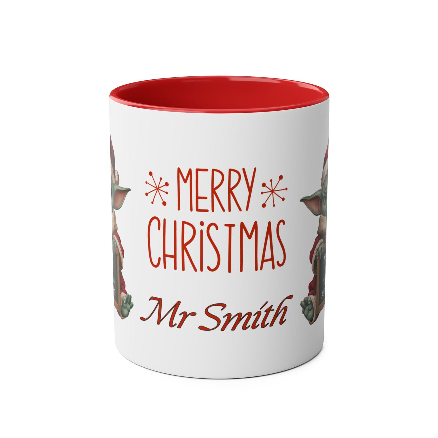 Front Personalised Baby Yoda Best TA Christmas Mug