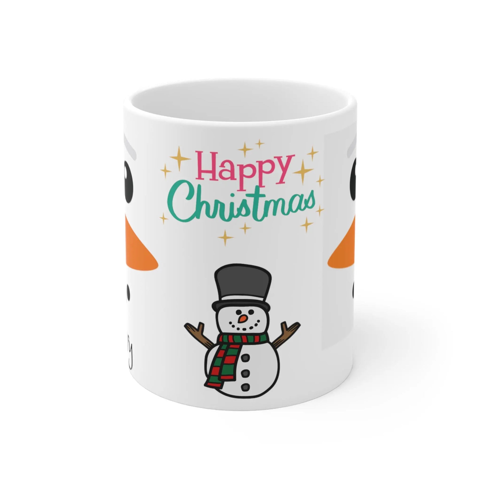 front Personalised Children's Christmas Mug Cute Snowman Face