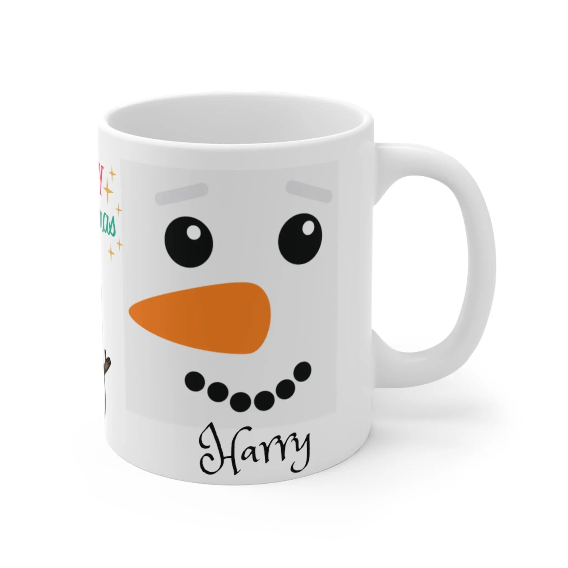 right side Personalised Children's Christmas Mug Cute Snowman Face