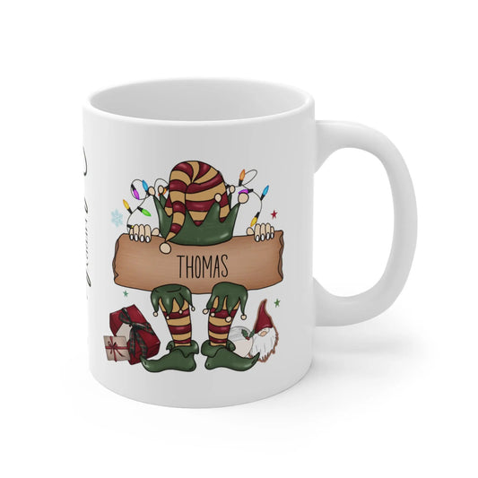 right side Personalised Christmas Mug Elf Sign Mug