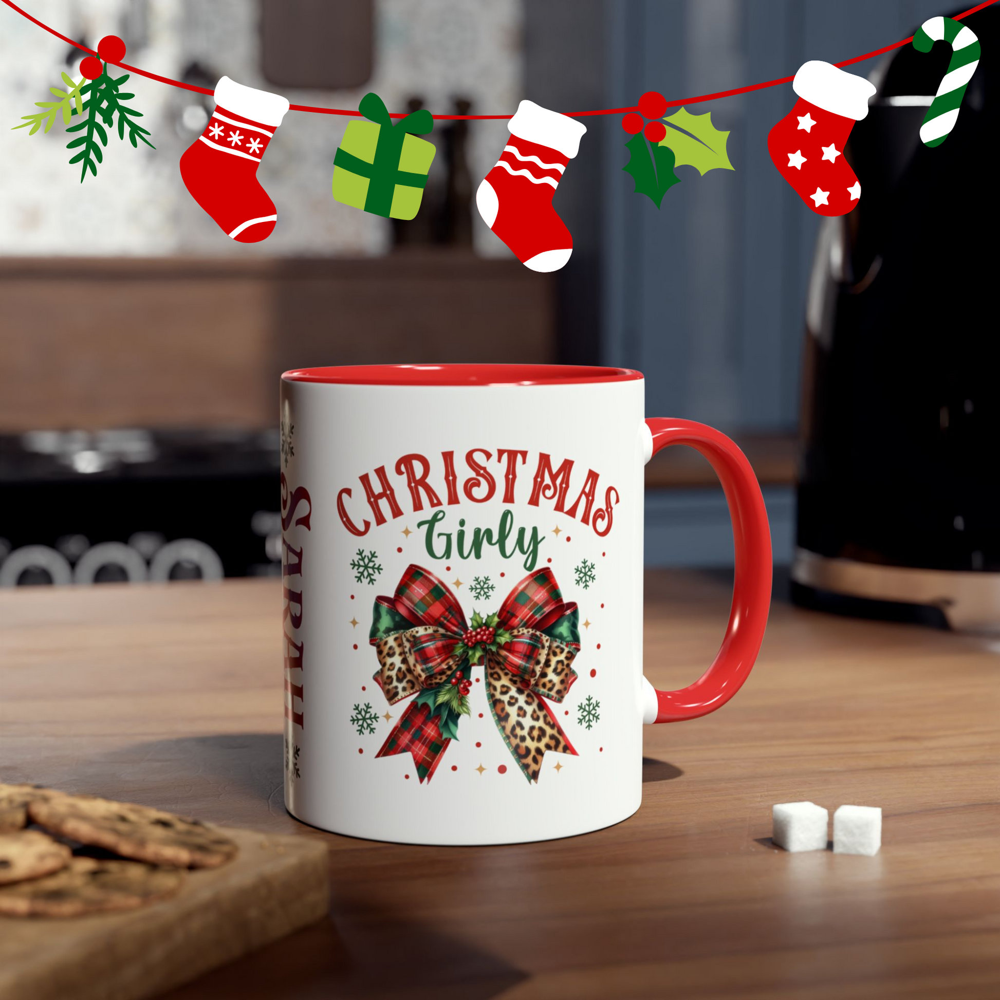 Red Christmas Girly Personalised Christmas Mug