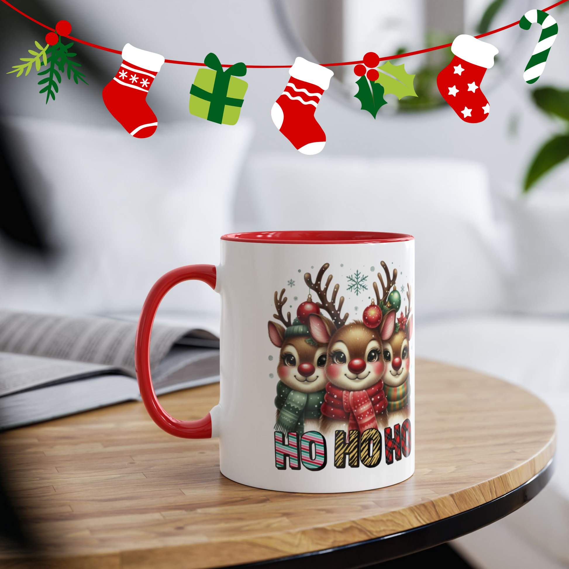 Red Christmas Deers Ho Ho Ho Personalised Christmas Mug