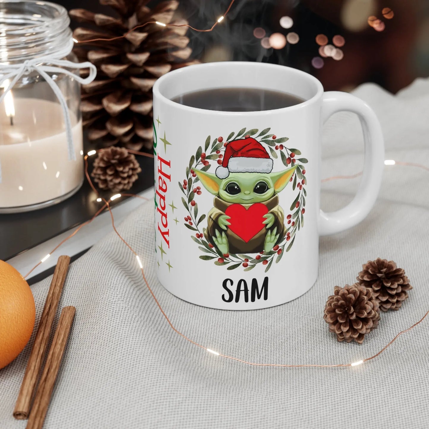 context Personalised Christmas Mug Baby Yoda Happy Christmas