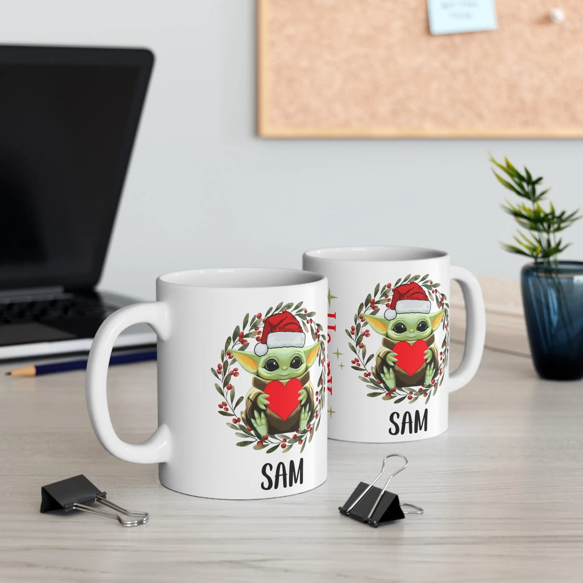 sides Personalised Christmas Mug Baby Yoda Happy Christmas