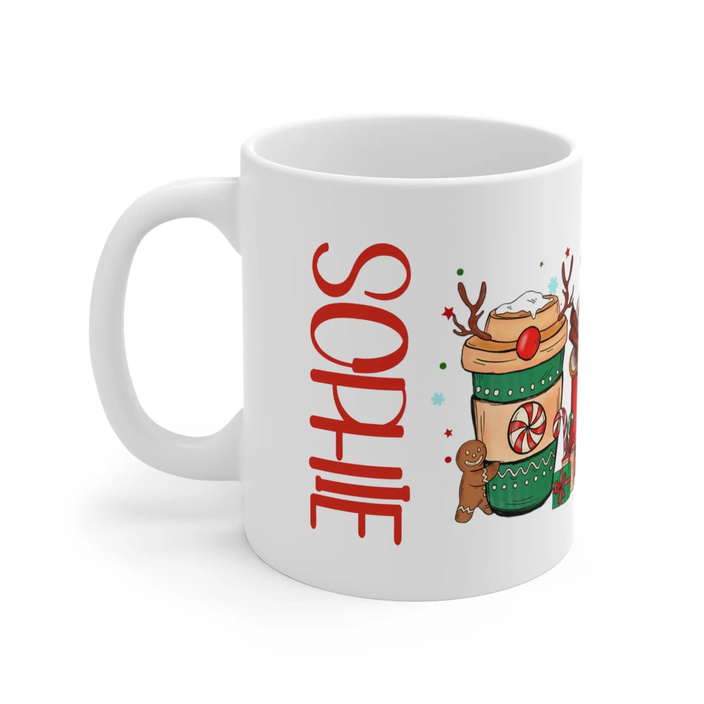 left side Personalised Christmas Mug Hot Choc Coffee Latte