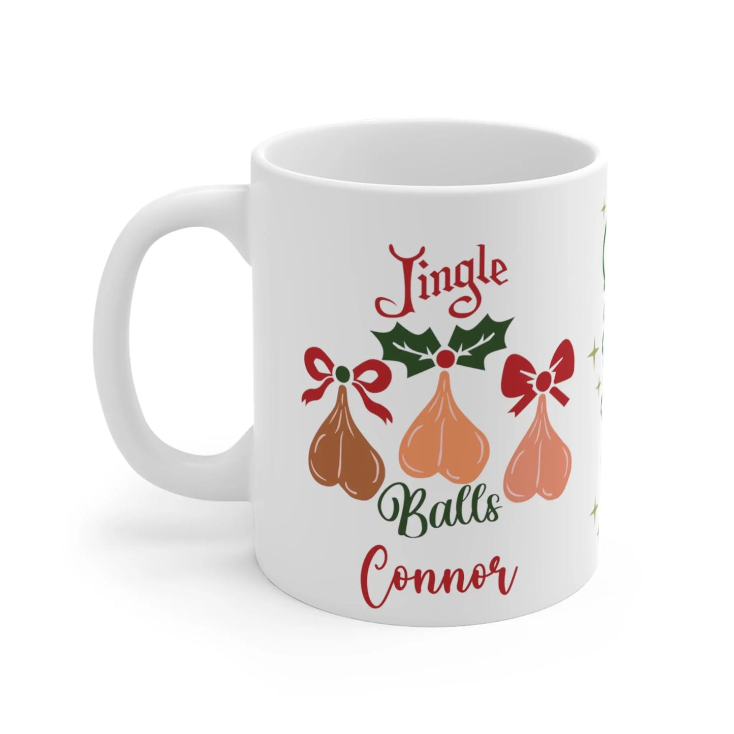 left side Personalised Christmas Mug Jingle Balls