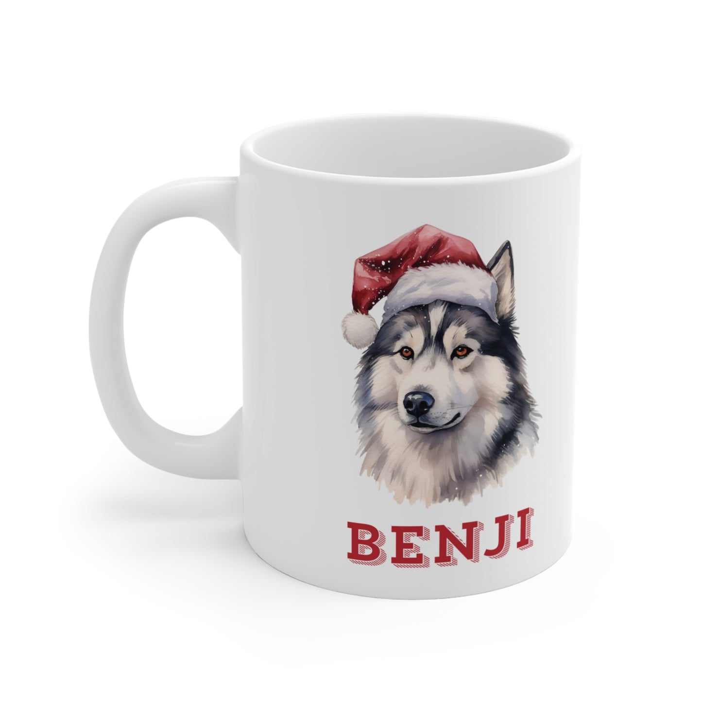 Left Personalised Dog Lovers Siberian Huskey Christmas Gift Mug