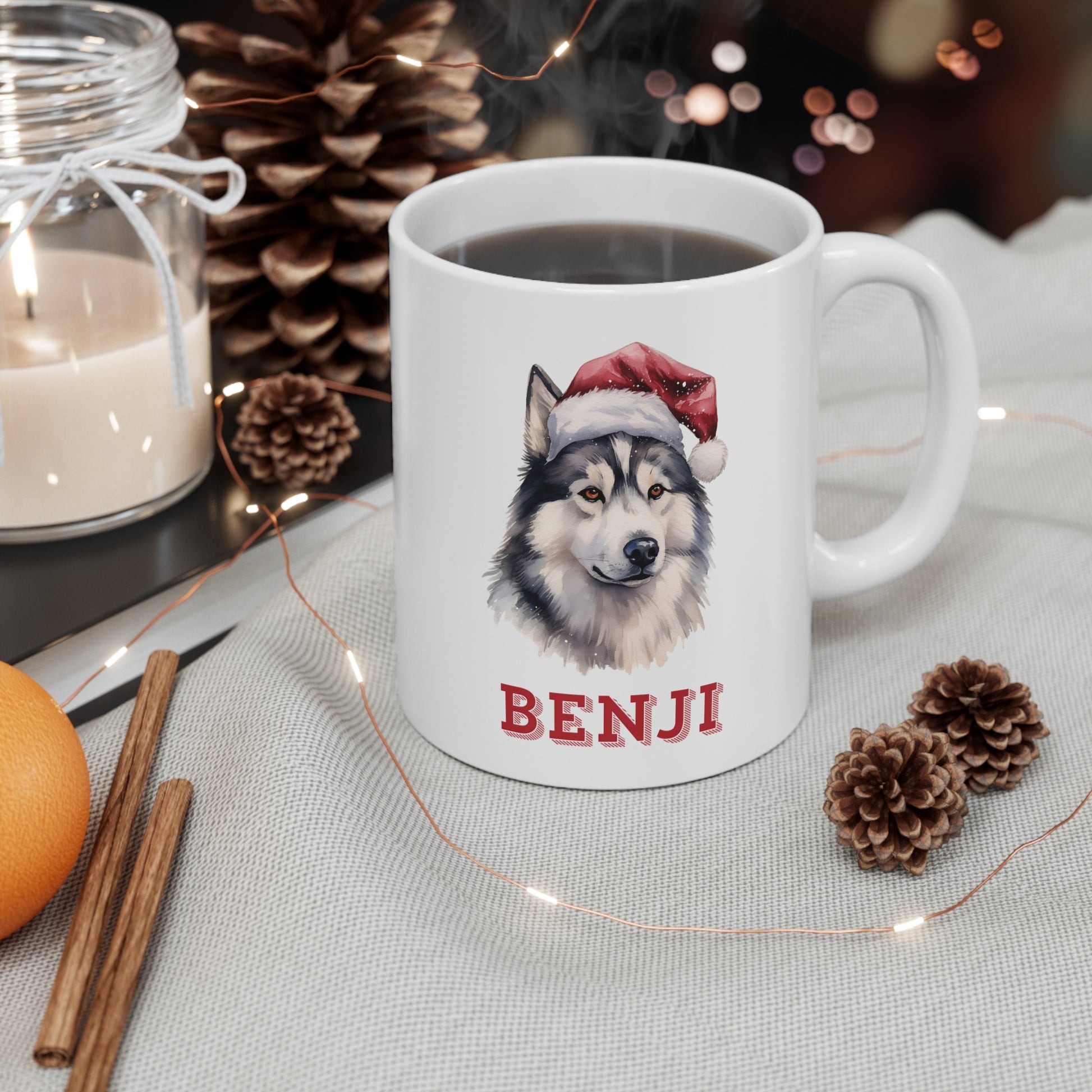 Context Personalised Dog Lovers Siberian Huskey Christmas Gift Mug