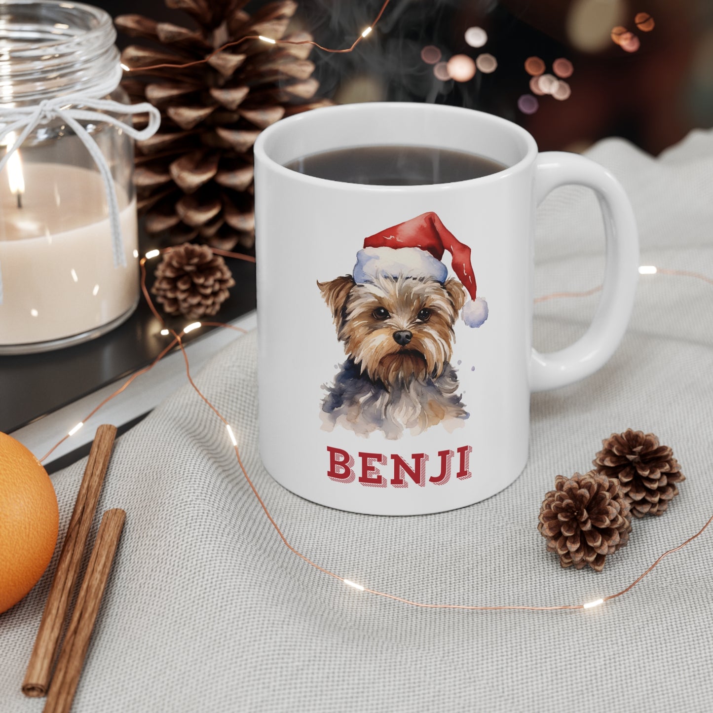 Context Personalised Dog Lovers Yorkshire Terrier Christmas Gift Mug