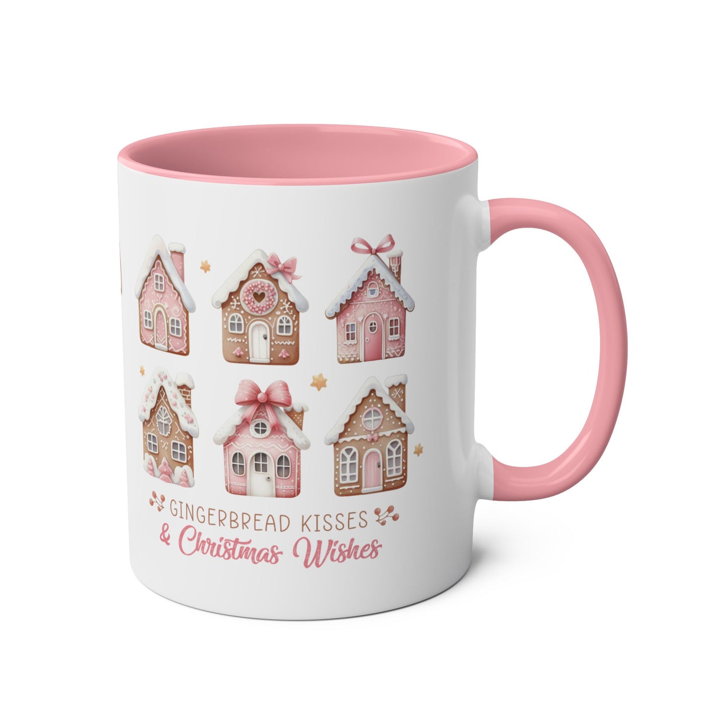 Right Personalised Gingerbread Kiss & Christmas Wishes Pink Christmas Mug